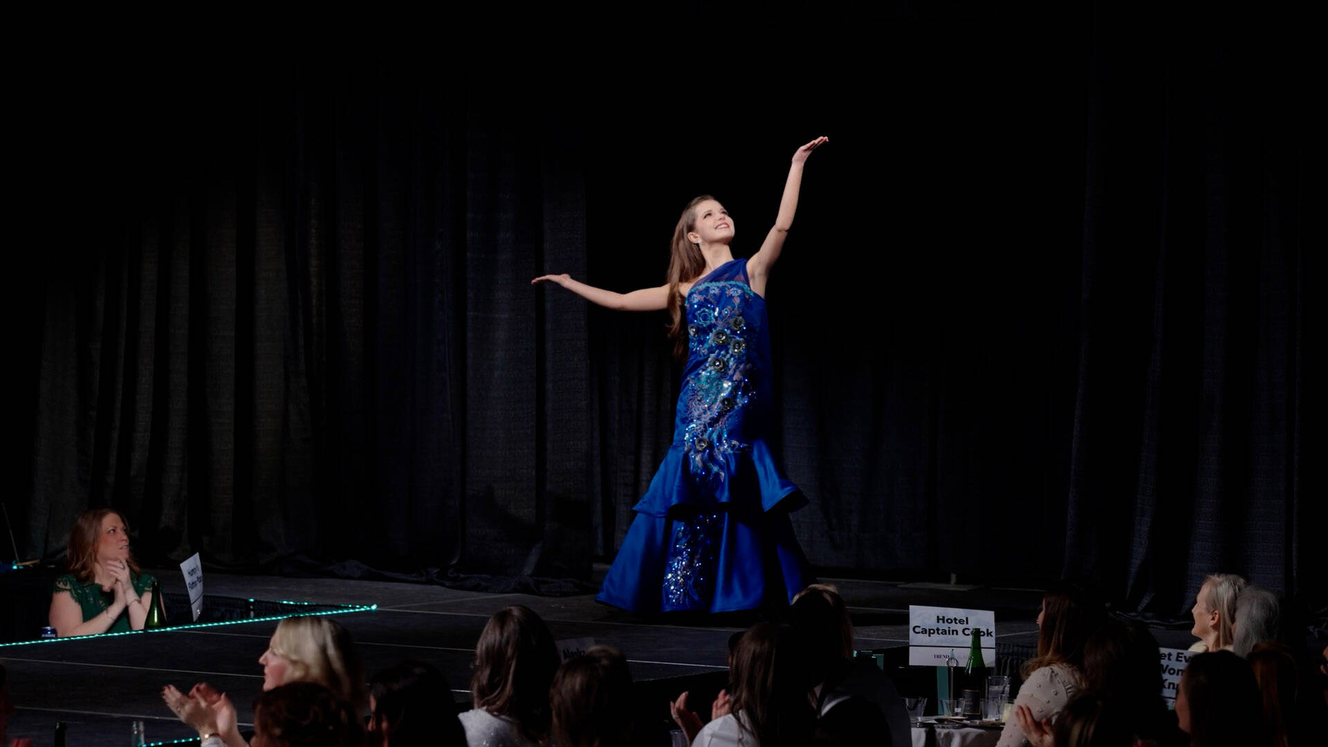 Sara DeVolld wears “Illuminations,” a dress she designed that was featured in the 2023 Trend Alaska Fashion Show. (Photo provided by Shona DeVolld, by Cale Green)