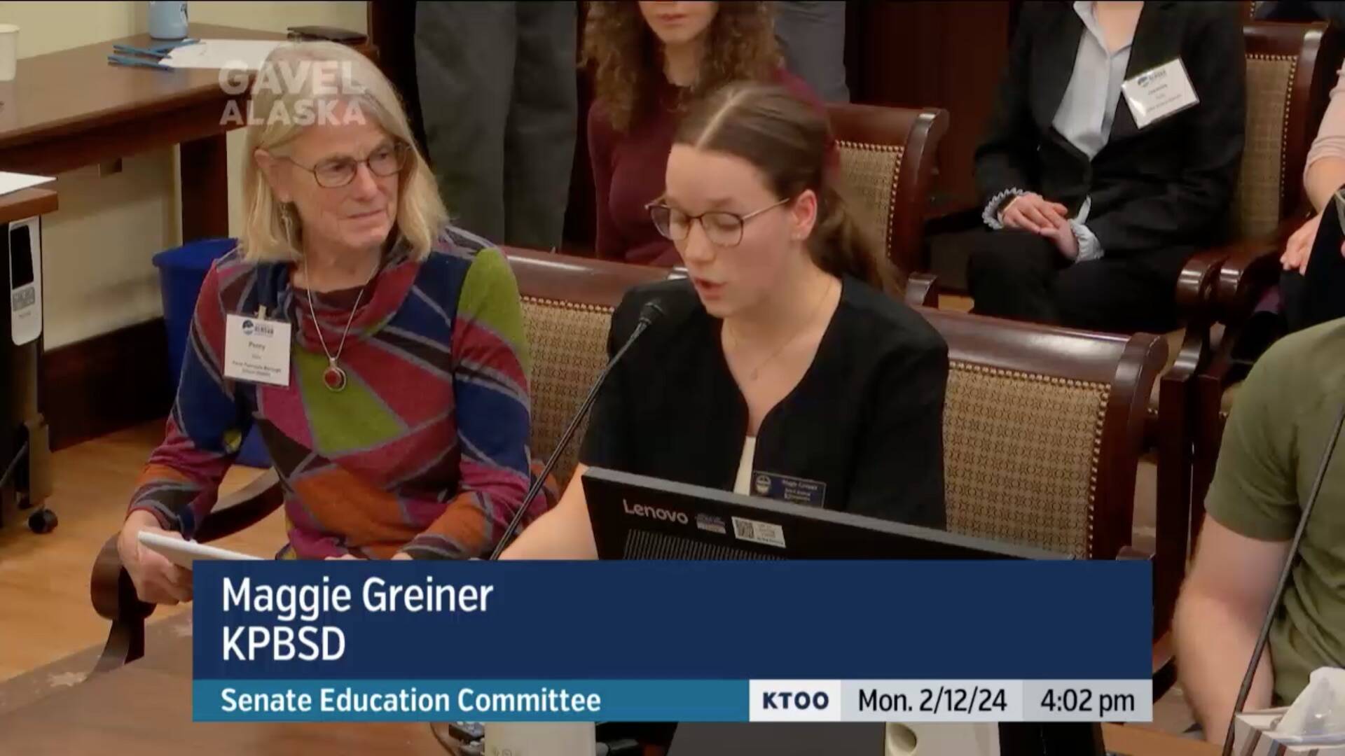 Nikiski Middle/High School student Maggie Grenier testifies in favor of a base student allocation increase before the Alaska Senate Education Committee on Monday, Feb. 12, 2024, in Juneau, Alaska. (Screenshot)
Nikiski Middle/High School student Maggie Grenier testifies in favor of a base student allocation increase before the Alaska Senate Education Committee on Monday, Feb. 12, 2024, in Juneau, Alaska. (Screenshot)