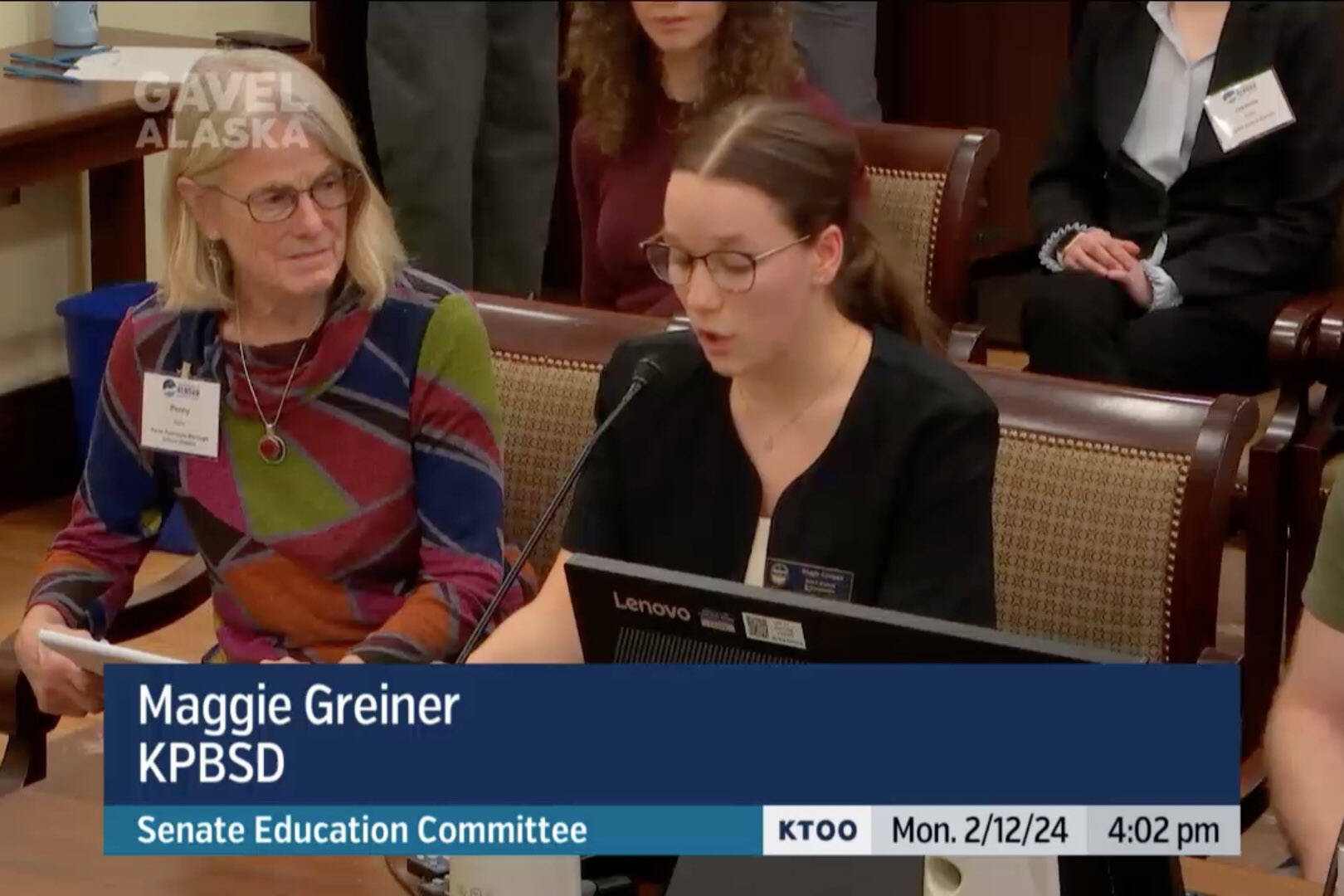 Nikiski Middle/High School student Maggie Grenier testifies in favor of a base student allocation increase before the Alaska Senate Education Committee on Monday, Feb. 12, 2024, in Juneau, Alaska. (Screenshot)