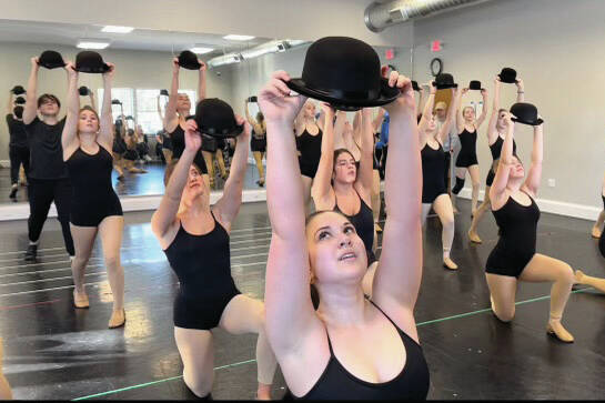 Dancers rehearse the all-company jazz routine “Steamed Heat,” from the Broadway musical “The Pajama Game.” (Photo provided by Forever Dance Alaska)