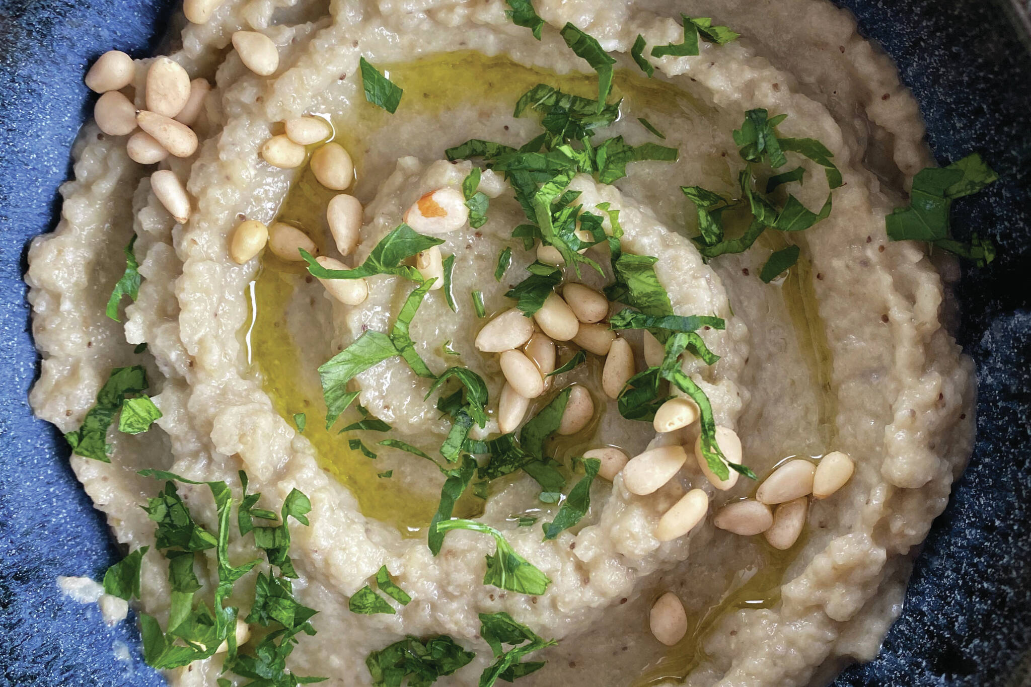 Eggplants, garlic, lemon juice and tahini make up this recipe for baba ghanouj. (Photo by Tressa Dale/Peninsula Clarion)