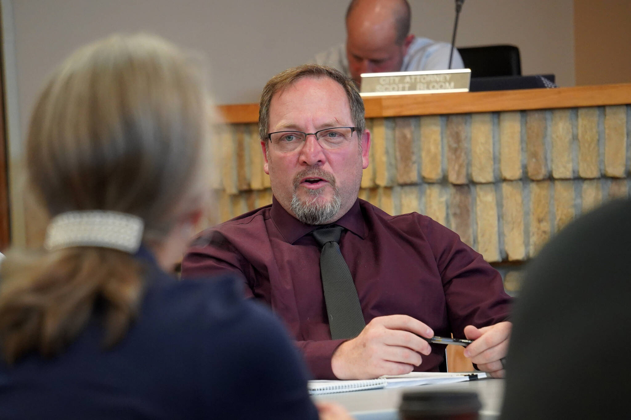 City Manager Terry Eubank responds to questions during a work session of the Kenai City Council in Kenai, Alaska, on Wednesday, April 3, 2024. (Jake Dye/Peninsula Clarion)