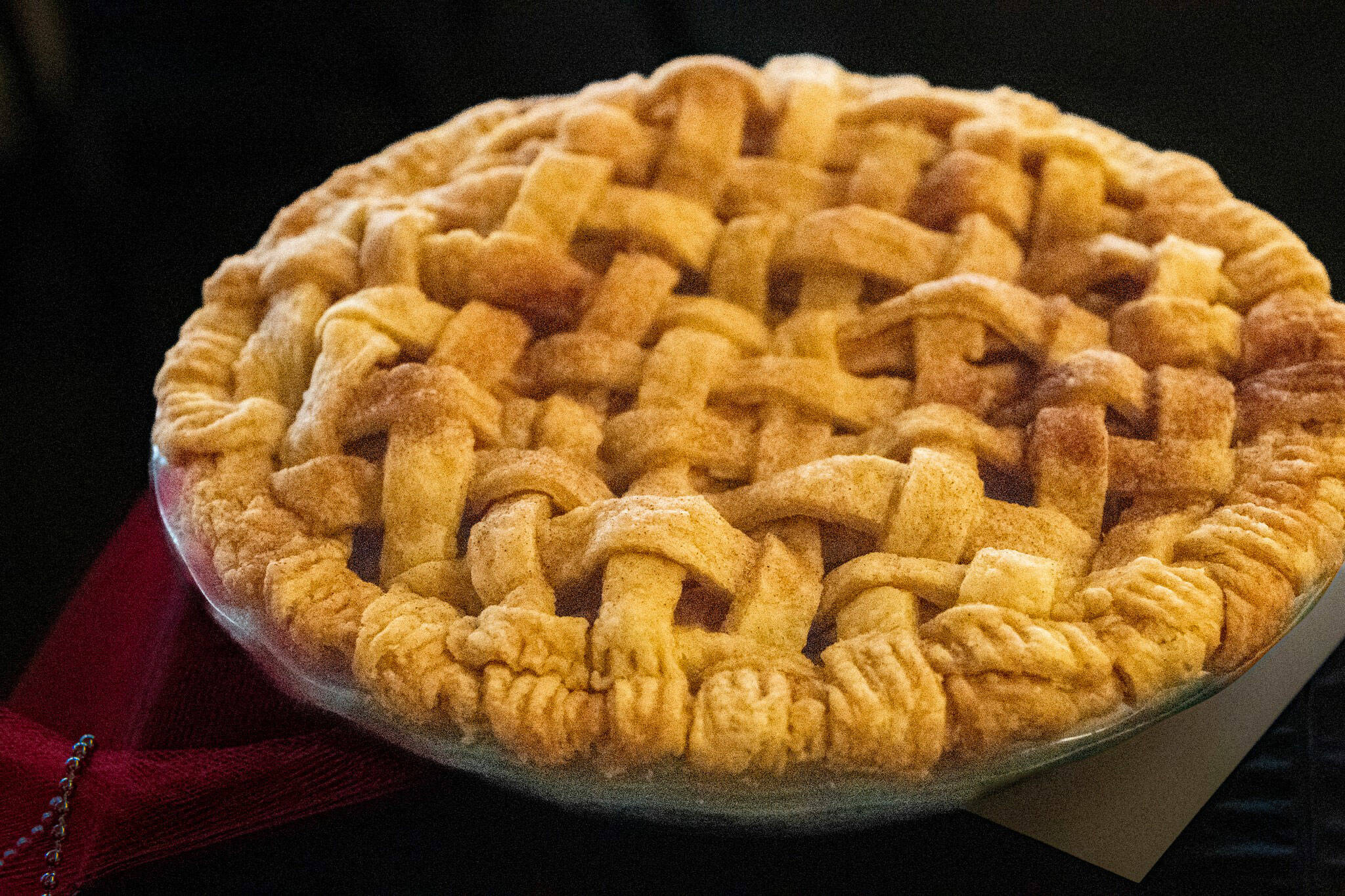 A pie is ready for auction in the annual March for Meals fundraiser at the Kenai Senior Center in Kenai, Alaska, on Friday, April 5, 2024. (Photo by Ken Aaron, provided by Kenai Senior Center)
