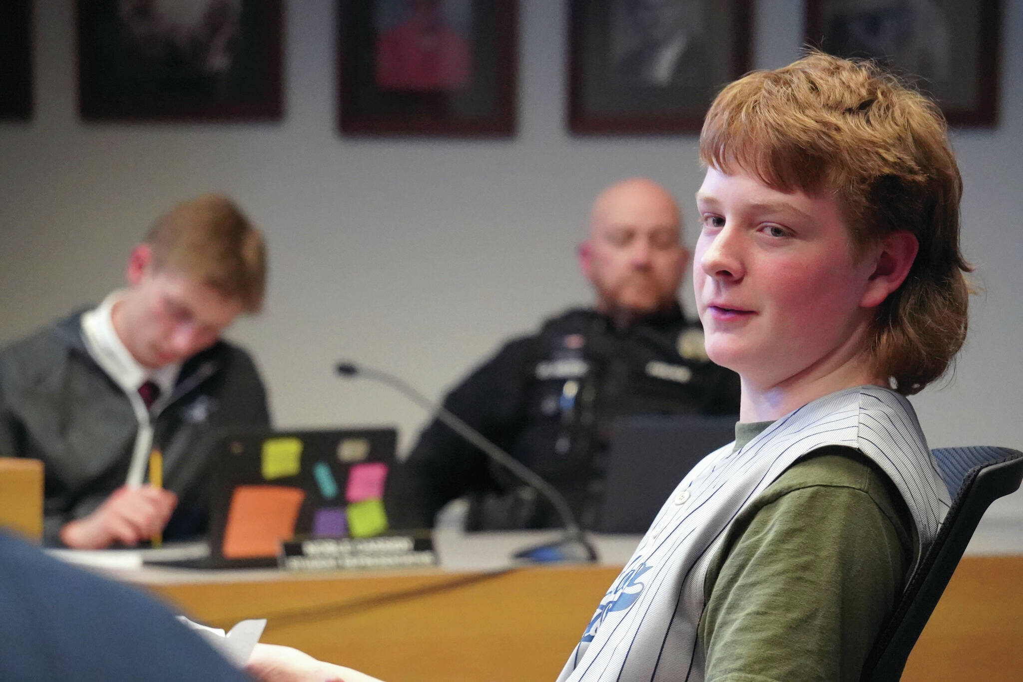 Jake Dye/Peninsula Clarion
Corey Cannon, who plays baseball as part of Soldotna Little League, speaks to the Soldotna City Council during their meeting in Soldotna on Wednesday.