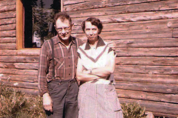 This is the only known photograph of Rex Hanks, seen here with his wife, Irmgard, next to their two-story home in Happy Valley—circa 1950s. (Photo courtesy of Katie Matthews)