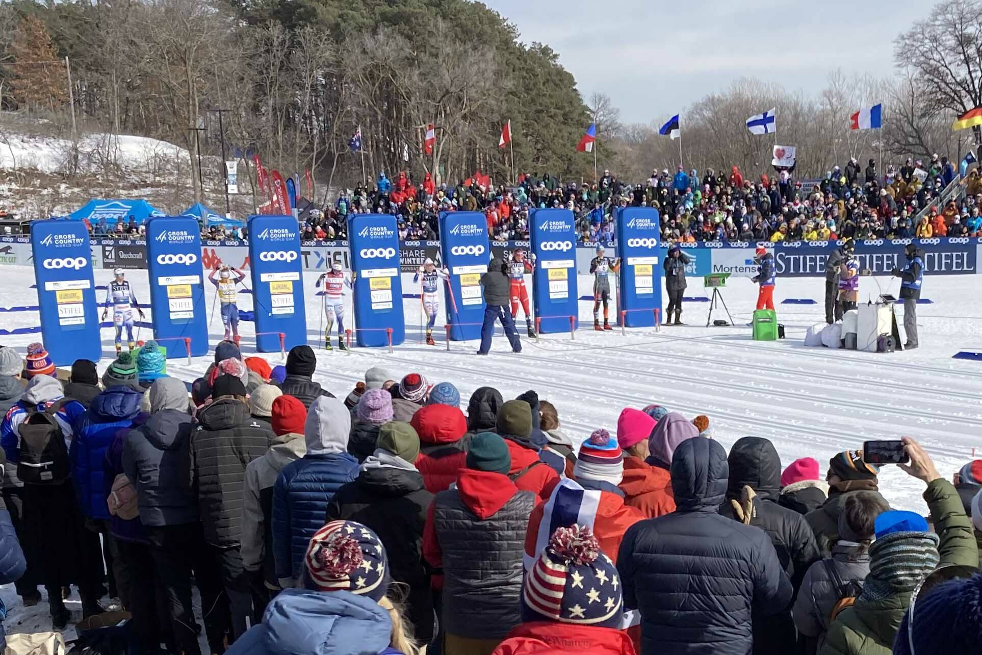 The World Cup cross-country ski races in Minneapolis on Feb. 17, 2024. (Photo by Jeff Helminiak/Peninsula Clarion)