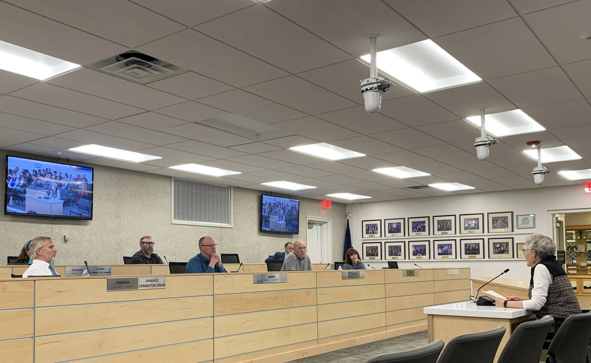 Kenai Peninsula Education Association President LaDawn Druce speaks in support of borough and school district budget collaboration during a borough assembly meeting on Tuesday, May 7, 2024 in Soldotna, Alaska. (Ashlyn O’Hara/Peninsula Clarion)