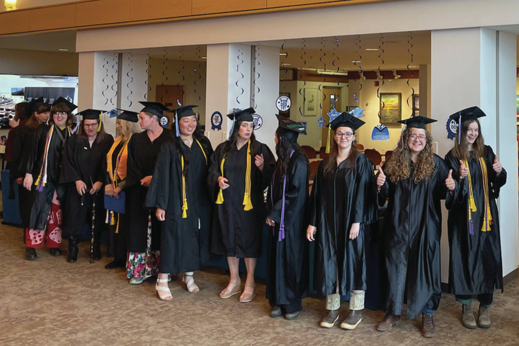 Kachemak Bay Campus 2024 graduates prepare to enter commencement at the campus on May 8, 2024, in Homer, Alaska. (Emilie Springer/ Homer News)