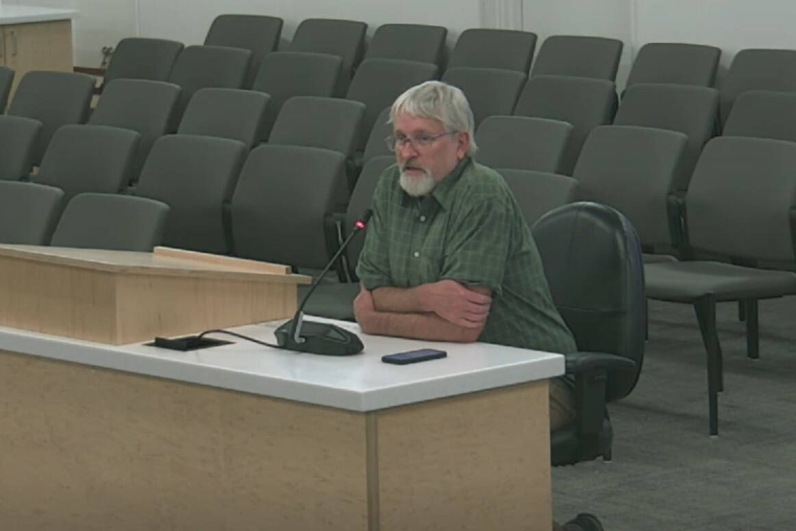 Kenai Peninsula Borough Planning Director Robert Ruffner answers questions posed by borough assembly members on Ordinance 2024-11 during the Lands Committee meeting on Tuesday, May 21, 2024 in Soldotna, Alaska. (Screenshot)