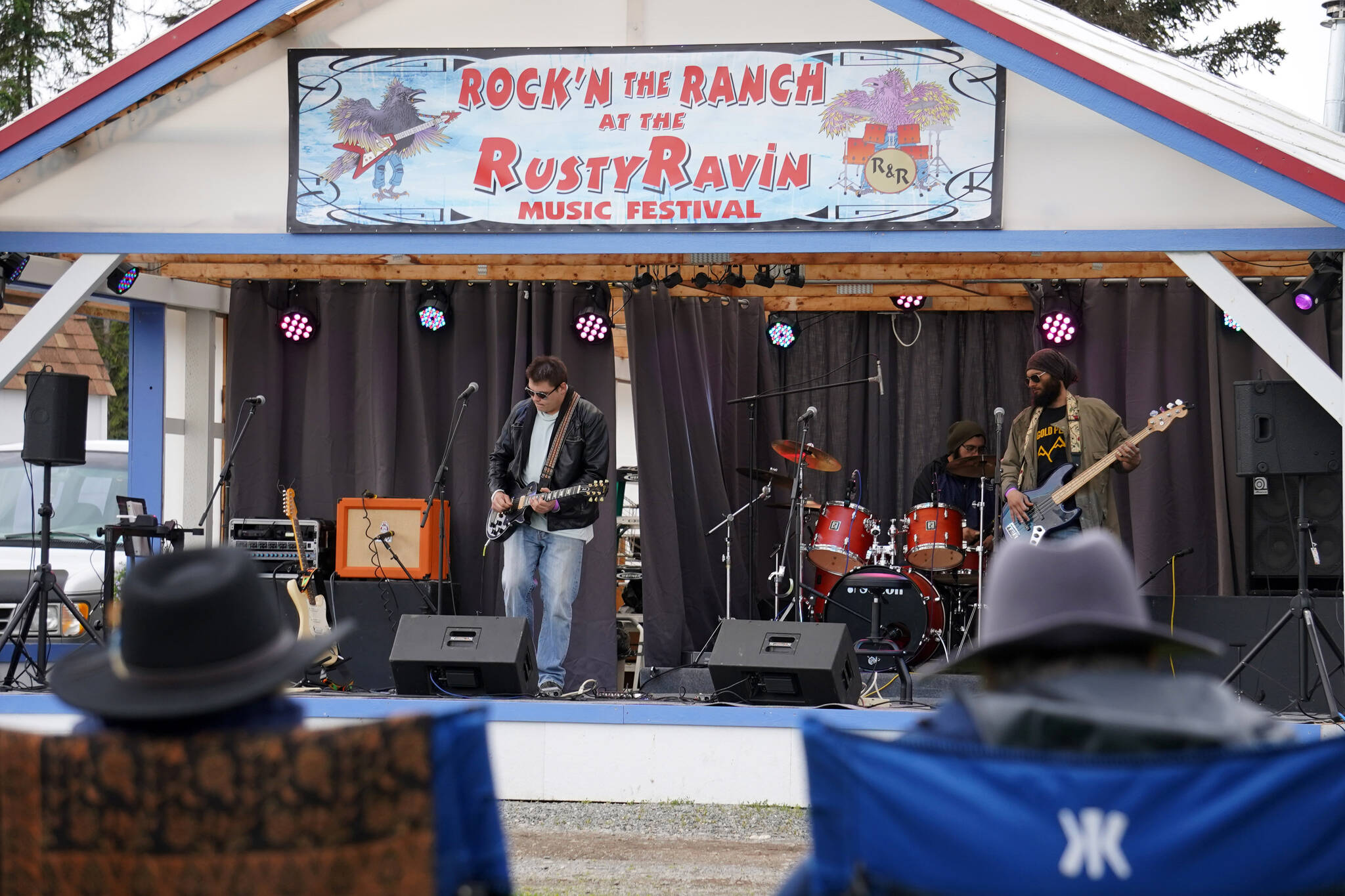 Gold Peak play the opening set of the Seventh Annual Rock’N the Ranch on Friday, July 7, 2023, at RustyRavin Plant Ranch in Kenai, Alaska. (Jake Dye/Peninsula Clarion)