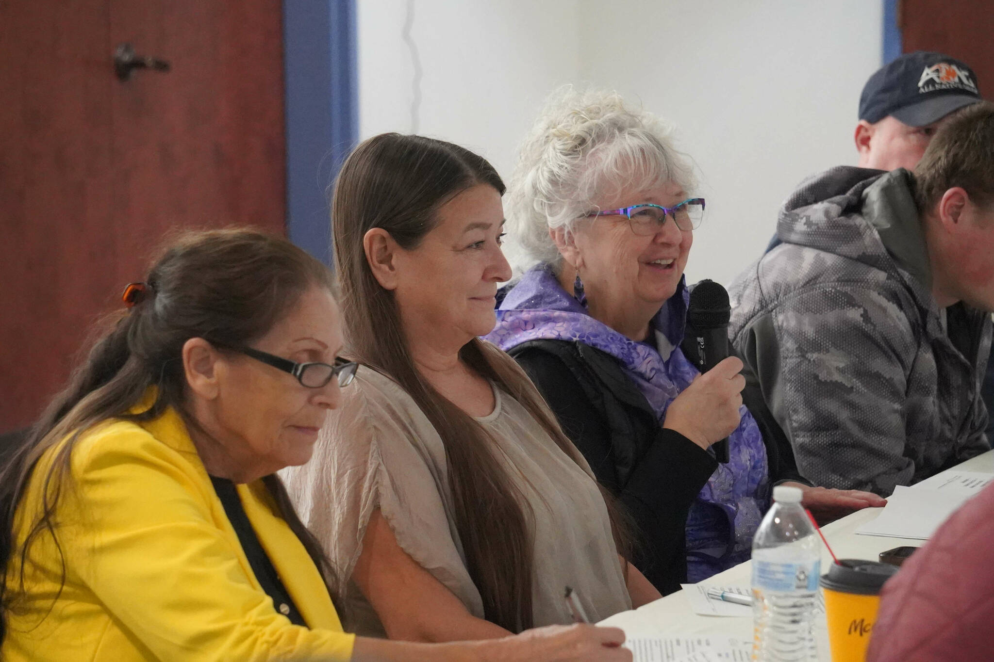 Kenaitze Tribal Council member Mary Ann Mills, Secretary Ronette Stanton and Chair Bernadine Atchison participate in a joint work session of the Kenai City Council and Kenaitze Tribal Council in Kenai, Alaska, on Thursday, Jan. 16, 2025. (Jake Dye/Peninsula Clarion)