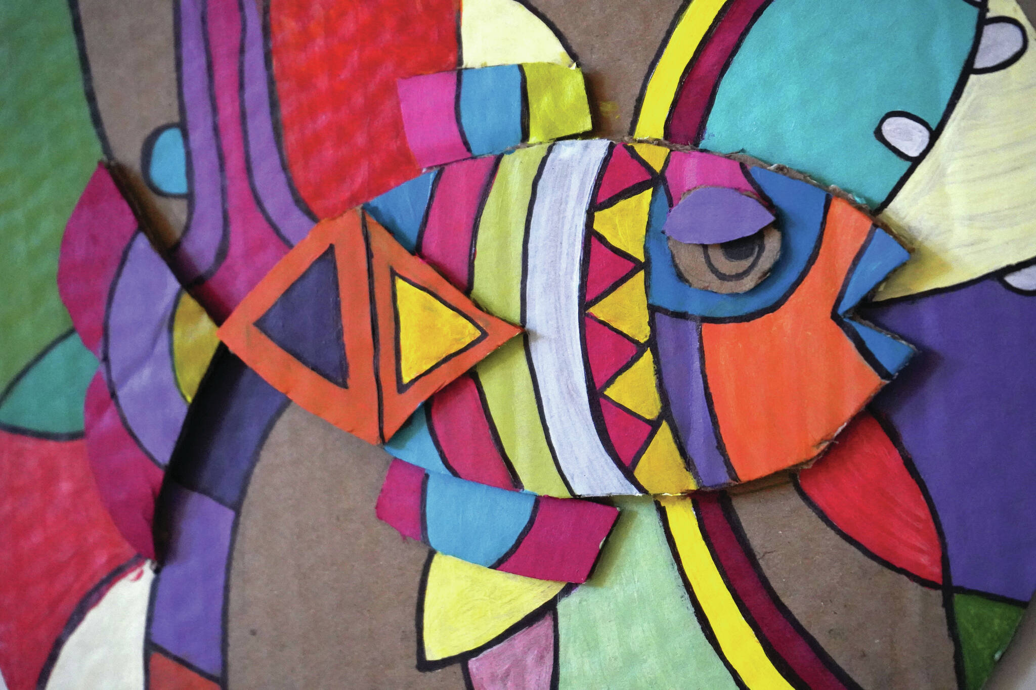 Artwork by Anastasia Clyde is seen as part of the inaugural exhibition of “Spirit of Soldotna: Showcasing Student Art” in Soldotna City Hall on Wednesday. (Jake Dye/Peninsula Clarion)