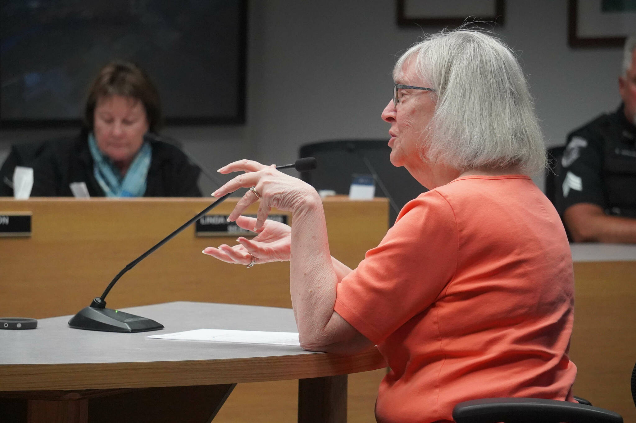 Kathy Gensel speaks during a meeting of the Soldotna City Council in Soldotna, Alaska, on Wednesday, Feb. 26, 2025. (Jake Dye/Peninsula Clarion)