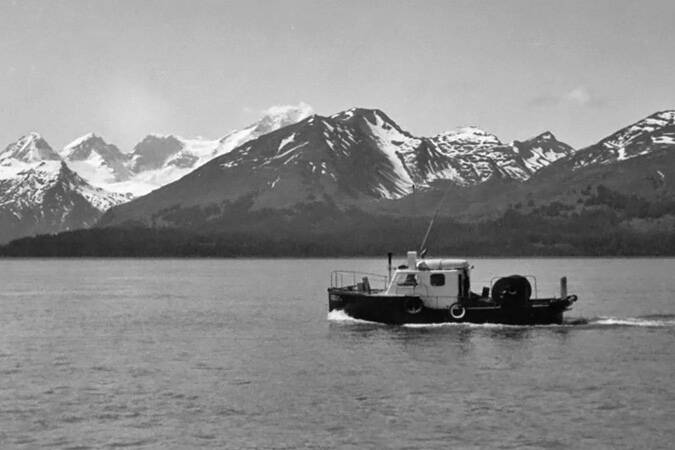 After Red Cleaver, in 1959, helped Poopdeck Platt add 30 inches to the stern of his fishing vessel, the Bernice M, Platt took his boat out onto the waters of Kachemak Bay. (Photo courtesy of Ken Moore)
