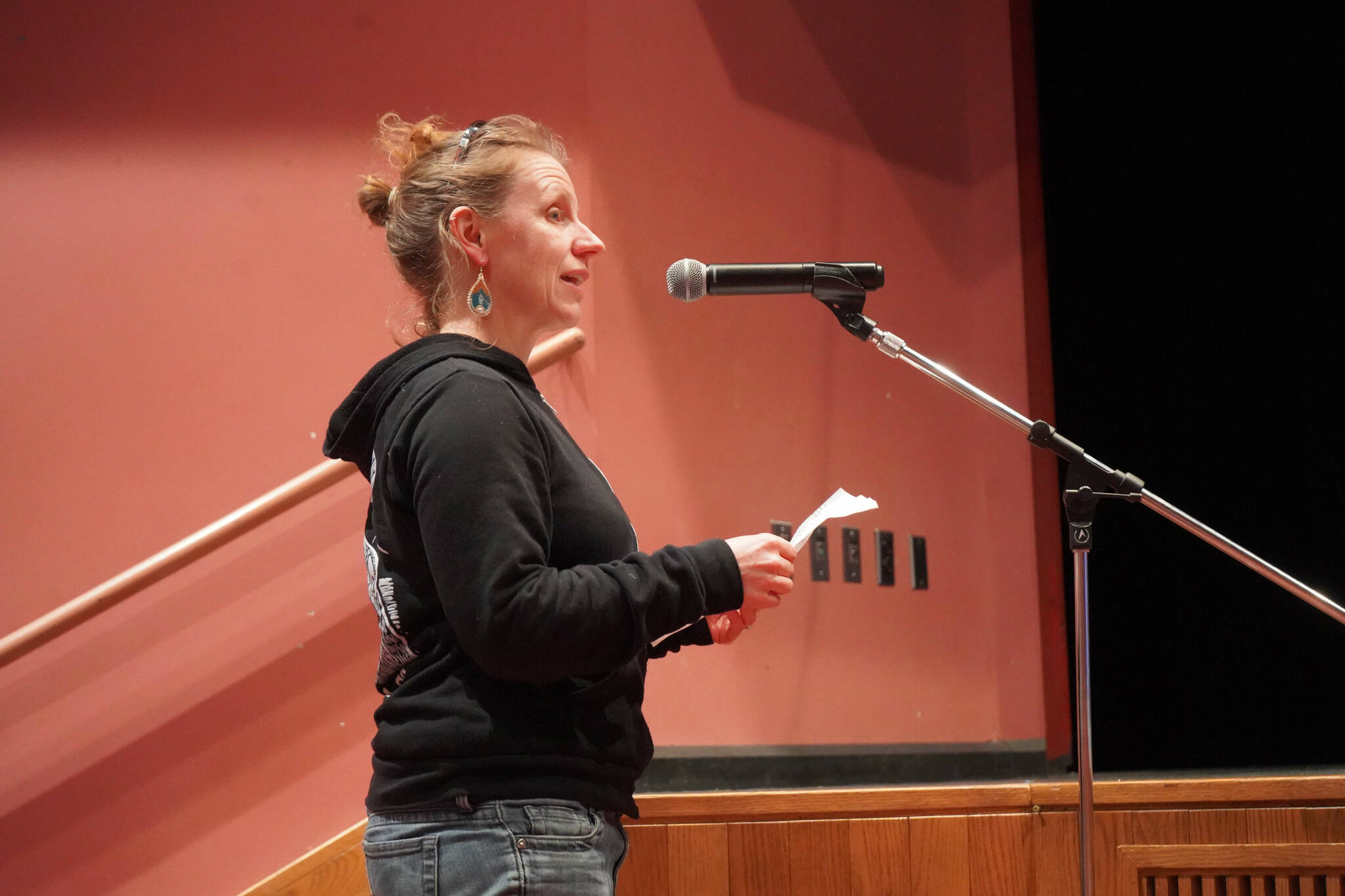 Rachel Lord, mayor of Homer, speaks during a meeting of the Kenai Peninsula Borough School District’s Board of Education in Homer, Alaska, on Monday, March 3, 2025. (Jake Dye/Peninsula Clarion)