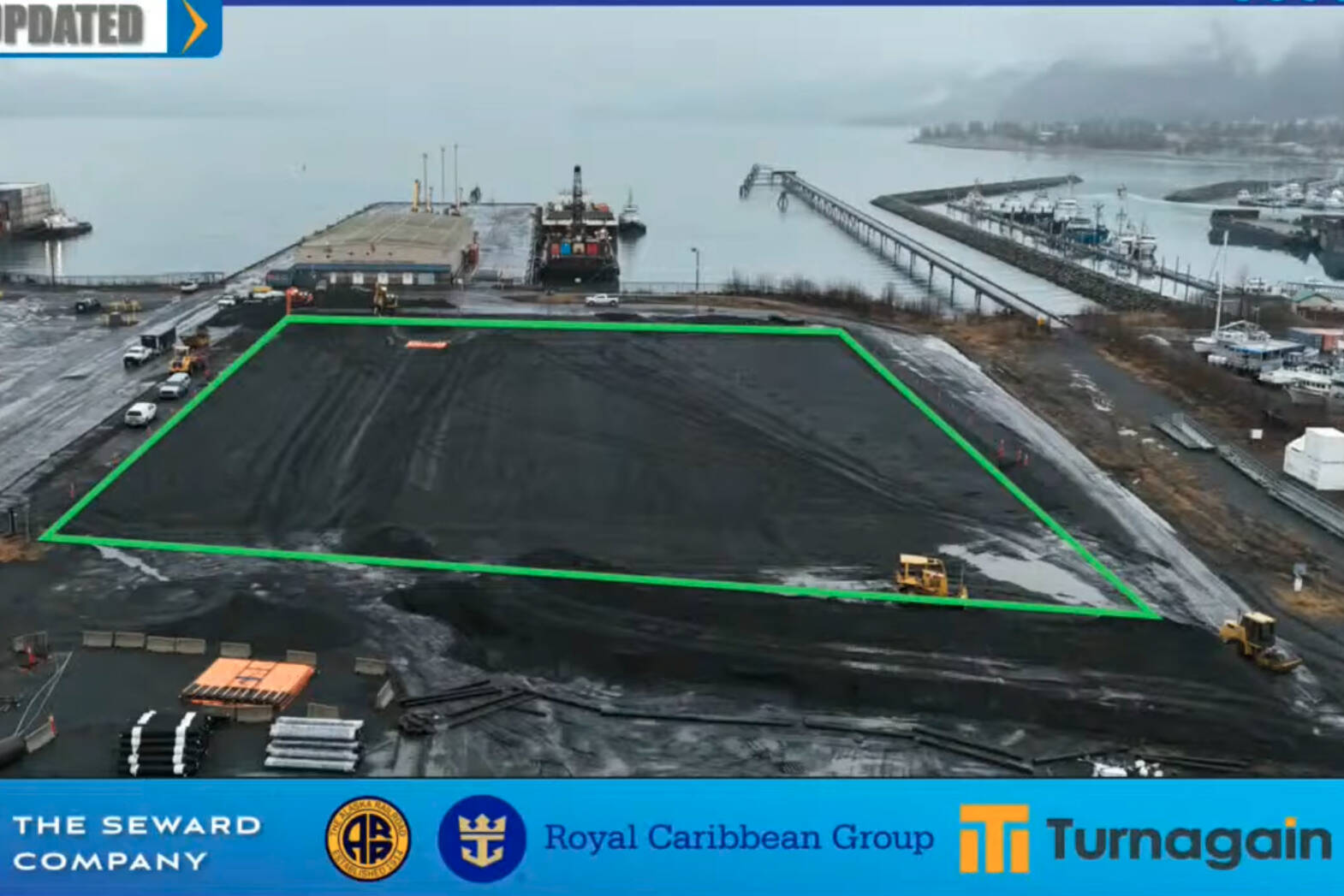 An aerial photograph shows the area where the new Seward Cruise Ship Terminal will be constructed. (Screenshot/Seward Company image)
