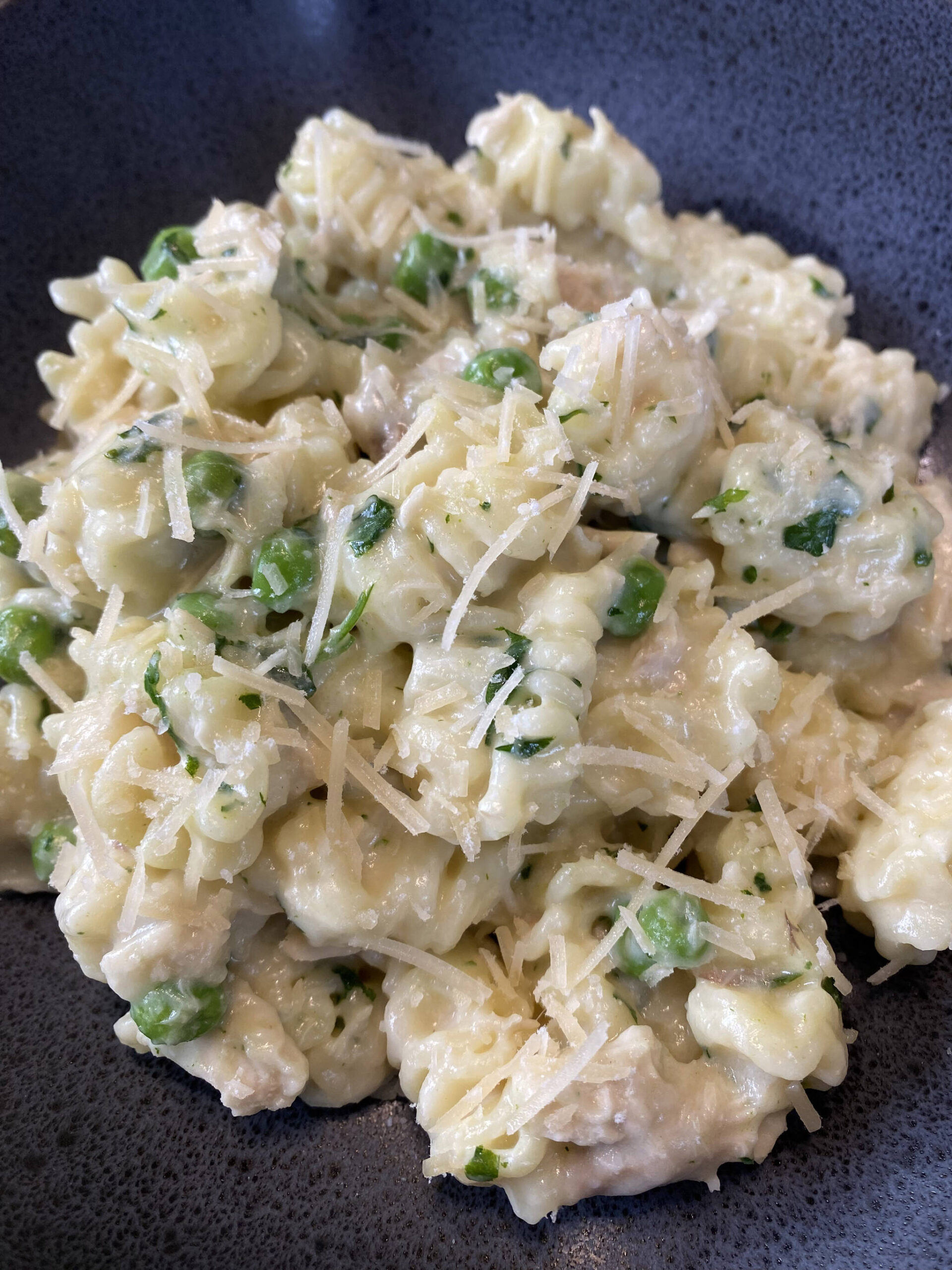 This tuna casserole calls for peas, parsley and Parmesan incorporated into a sturdy pasta. (Photo by Tressa Dale/Peninsula Clarion)
