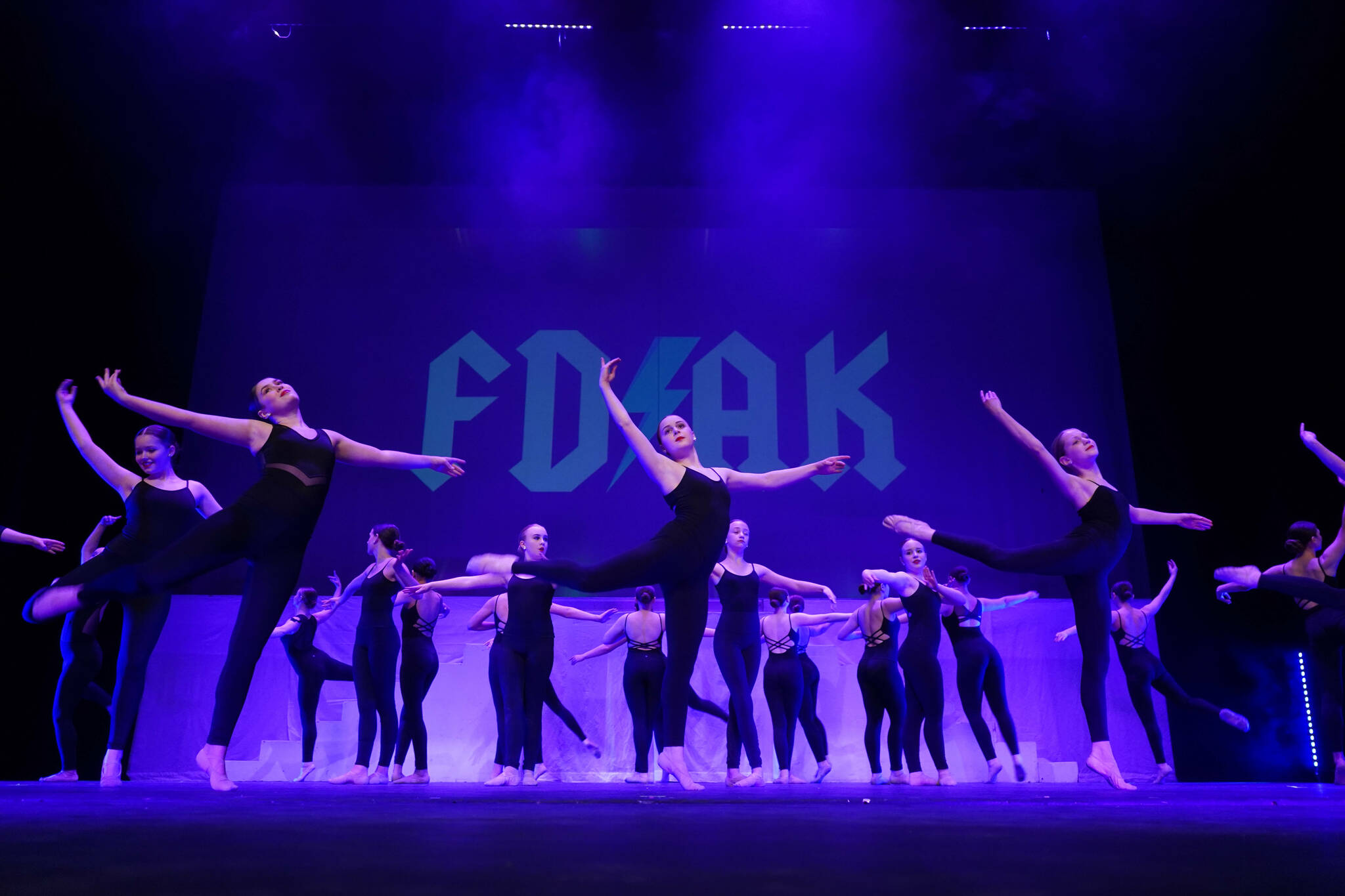 Dancers rehearse Forever Dance’s 10th Anniversary Company Showcase, “Down Memory Lane,” at Kenai Central High School in Kenai, Alaska, on Wednesday, March 26, 2025. (Jake Dye/Peninsula Clarion)