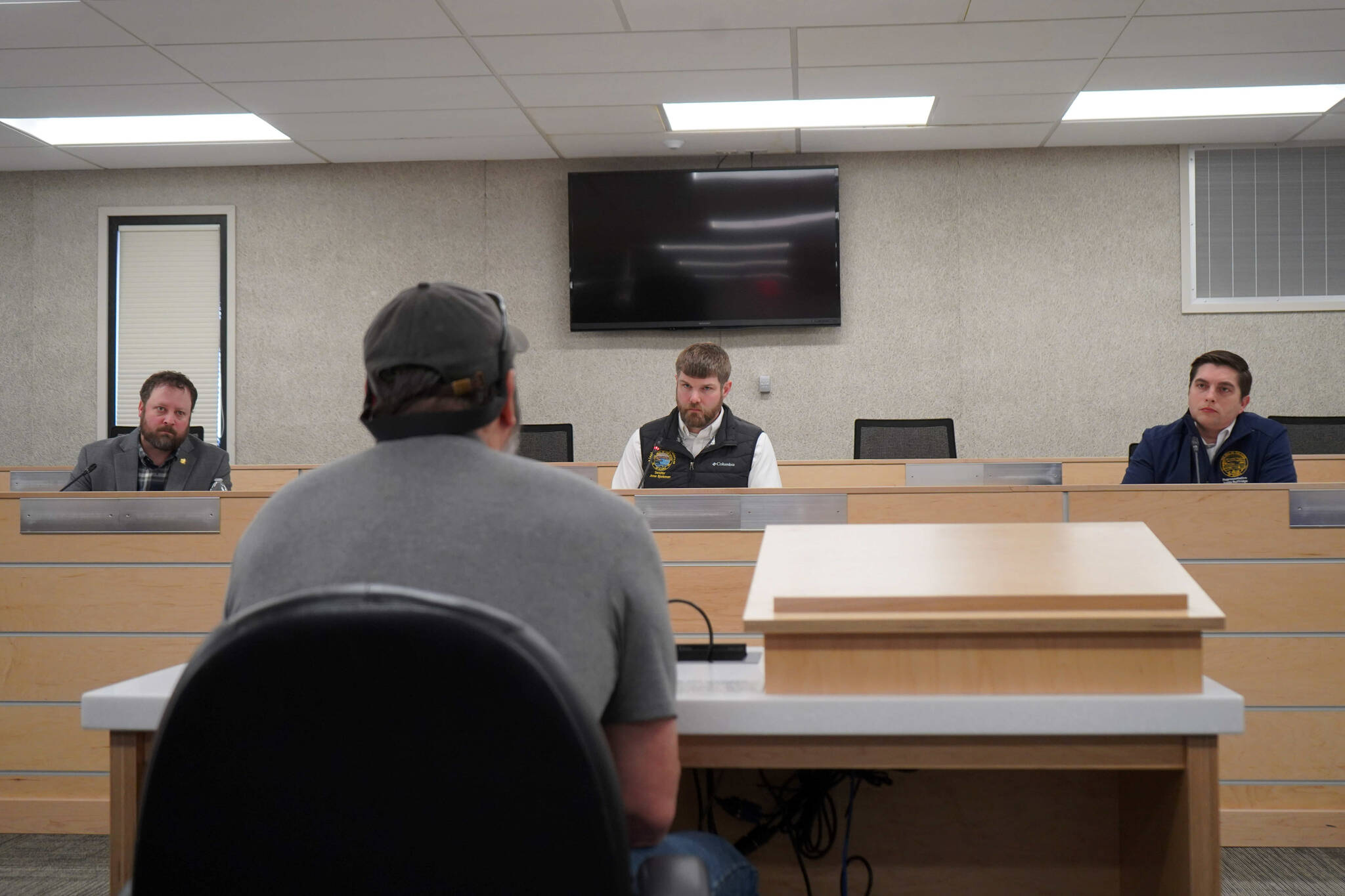 Monte Roberts speaks during a town hall meeting hosted by three Kenai Peninsula legislators in the Kenai Peninsula Borough Assembly Chambers in Soldotna, Alaska, on Saturday, March 29, 2025. (Jake Dye/Peninsula Clarion)