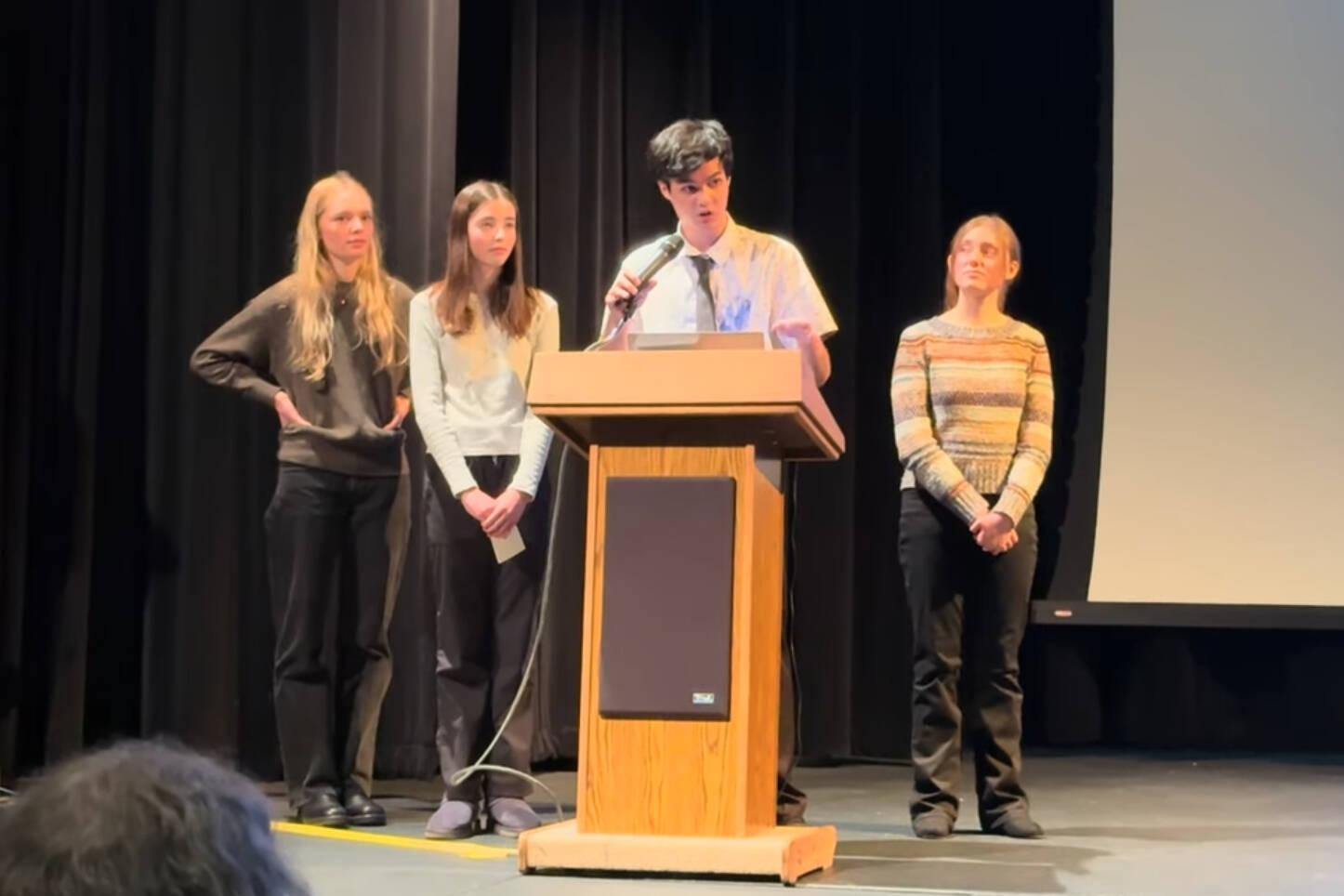 The Seward Sleeper Sharks present during the 28th Annual Alaska Tsunami Bowl in the Seward High School Auditorium in Seward, Alaska, on Feb. 28, 2025. (Photo provided by Mica Van Buskirk)
