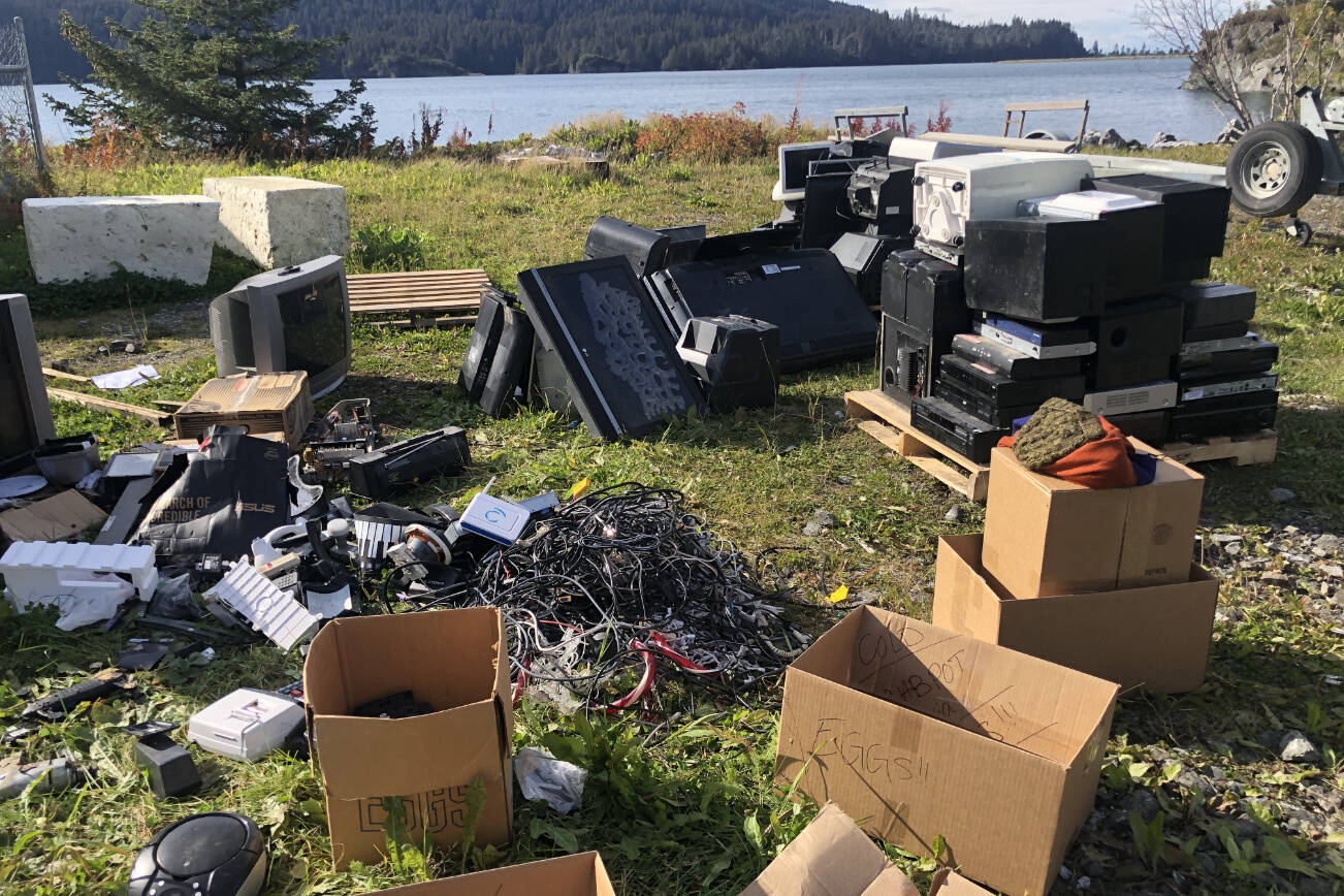 Various electronics await to be collected and recycled during an electronics recycling event in Seldovia. (Photo courtesy of Cook Inletkeeper)