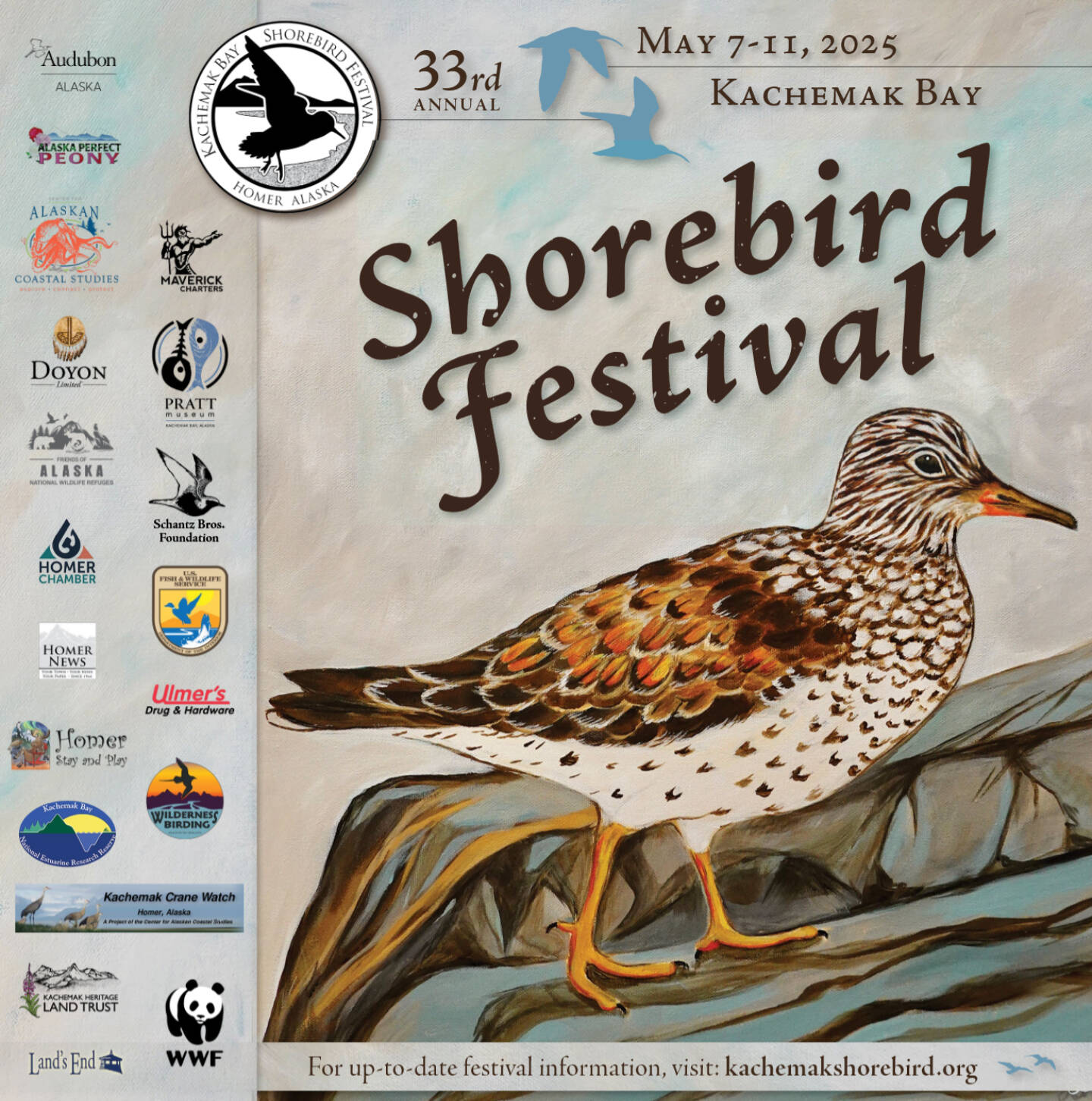 The program cover for the 33rd annual Shoredbird Festival, running May 7-11, 2025, in Homer, Alaska. Photo courtesy of the Kachemak Bay Shorebird Festival