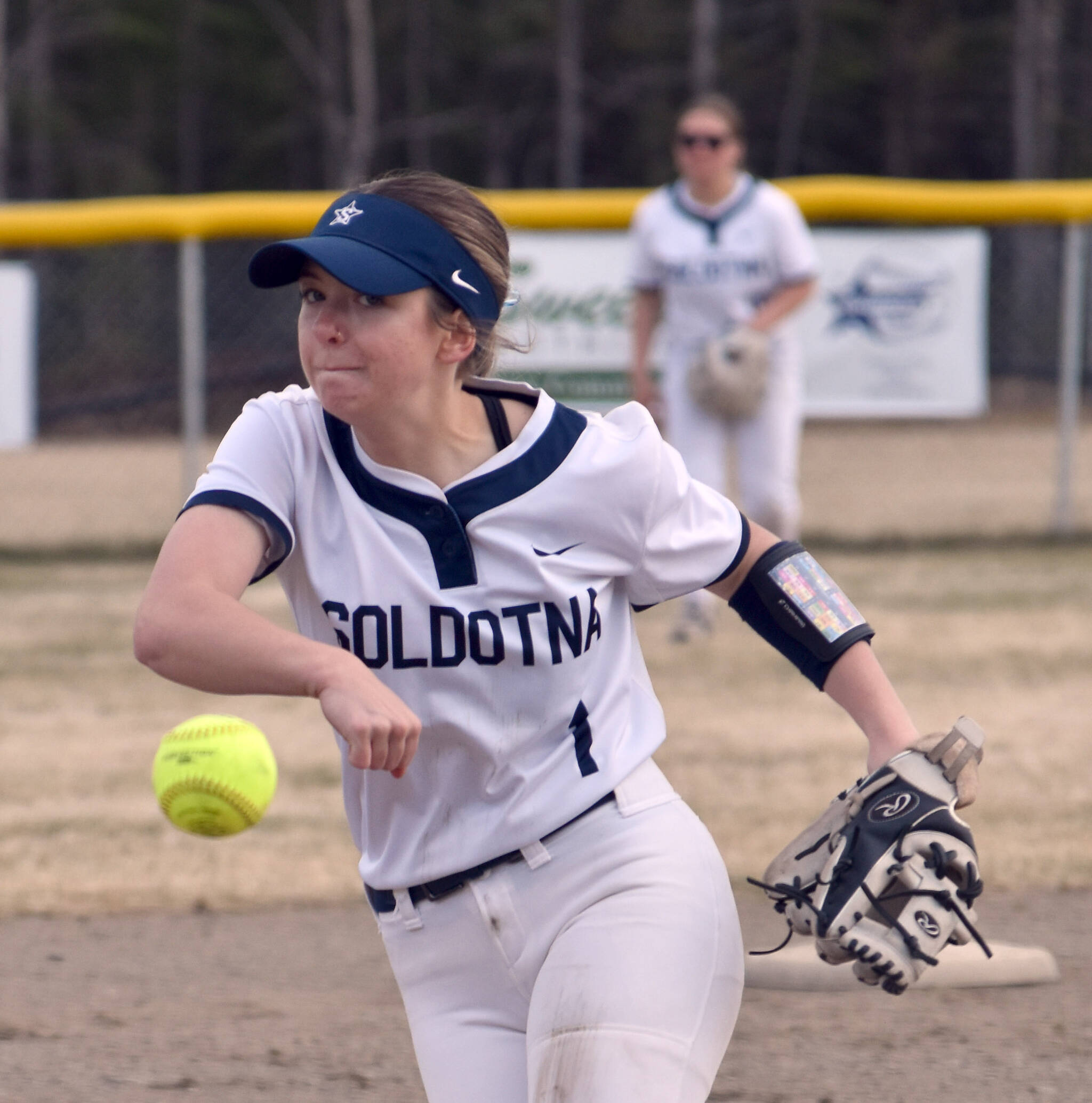 Soldotna’s Tatum Cooper delivers to Homer on Monday, May 5, 2025, at the Soldotna Little League fields in Soldotna, Alaska. (Photo by Jeff Helminiak/Peninsula Clarion)