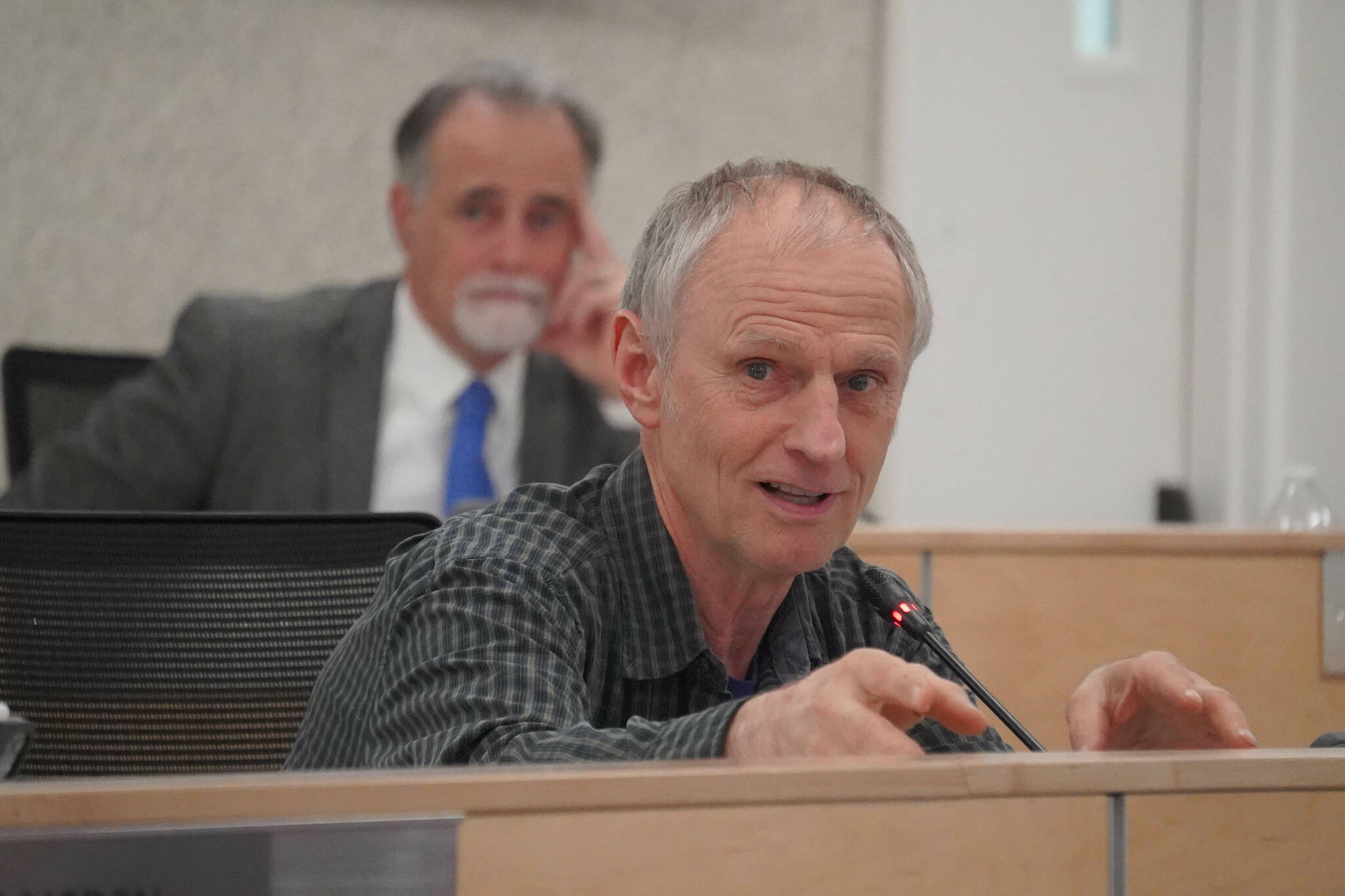 Brent Johnson speaks during a meeting of the Kenai Peninsula Borough Assembly in Soldotna, Alaska, on Tuesday, May 6, 2025. (Jake Dye/Peninsula Clarion)