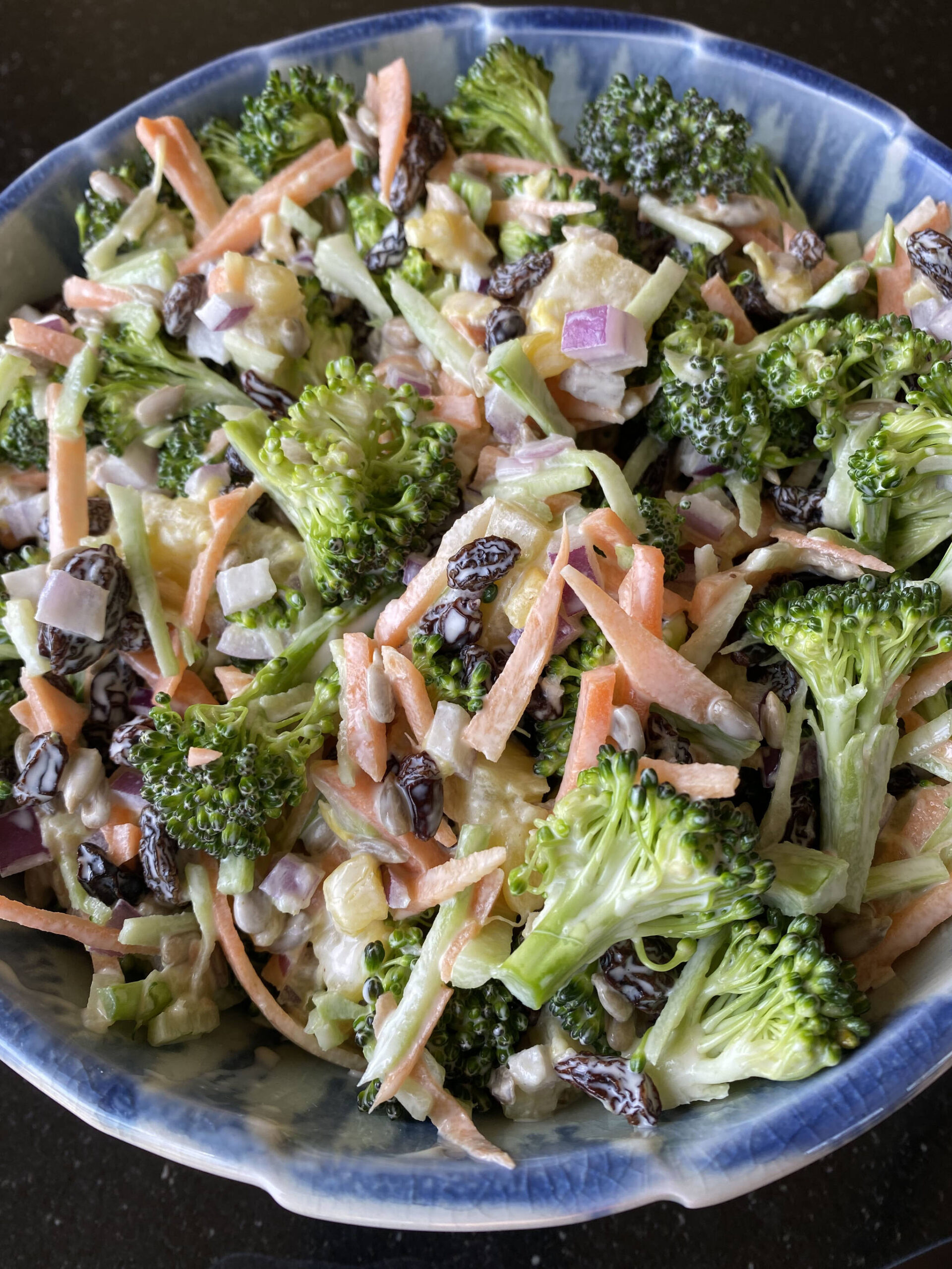 This salad mixes broccoli, carrots and pineapple chunks for a bright, sweet dish. (Photo by Tressa Dale/Peninsula Clarion)