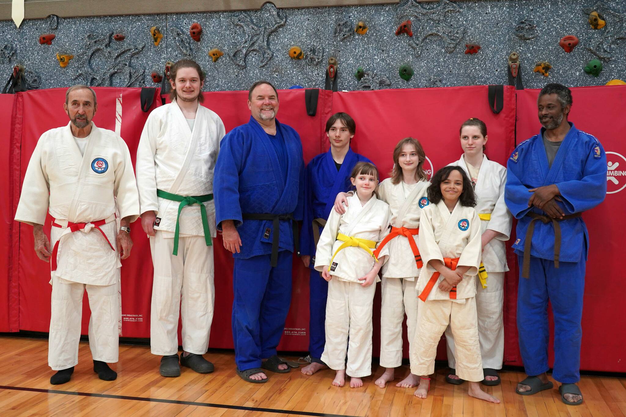 The Sterling Judo Club stands for a photo during their end of season awards night at Sterling Elementary School in Sterling, Alaska, on Thursday, May 15, 2025. (Jake Dye/Peninsula Clarion)