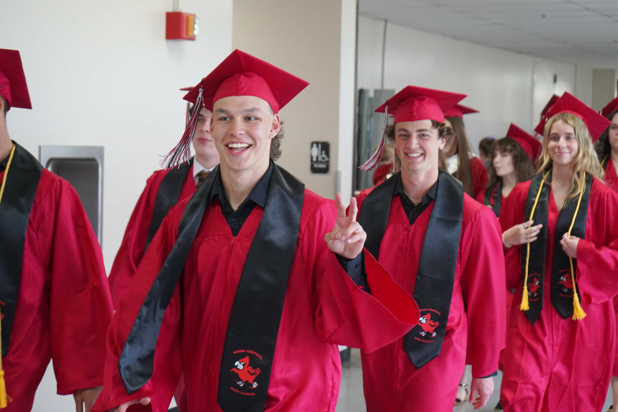 Students process into the Kenai Central High School graduation ceremony in Kenai, Alaska, on Tuesday, May 20, 2025. (Jake Dye/Peninsula Clarion)