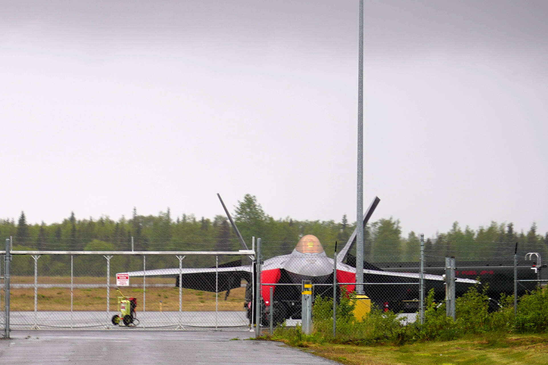 Jets from the U.S. Air Force’s 3rd Air Expeditionary Wing are staged at Kenai Municipal Airport in Kenai, Alaska, as part of Exercise Tropic Tundra on Tuesday, June 3, 2025. (Jake Dye/Peninsula Clarion)