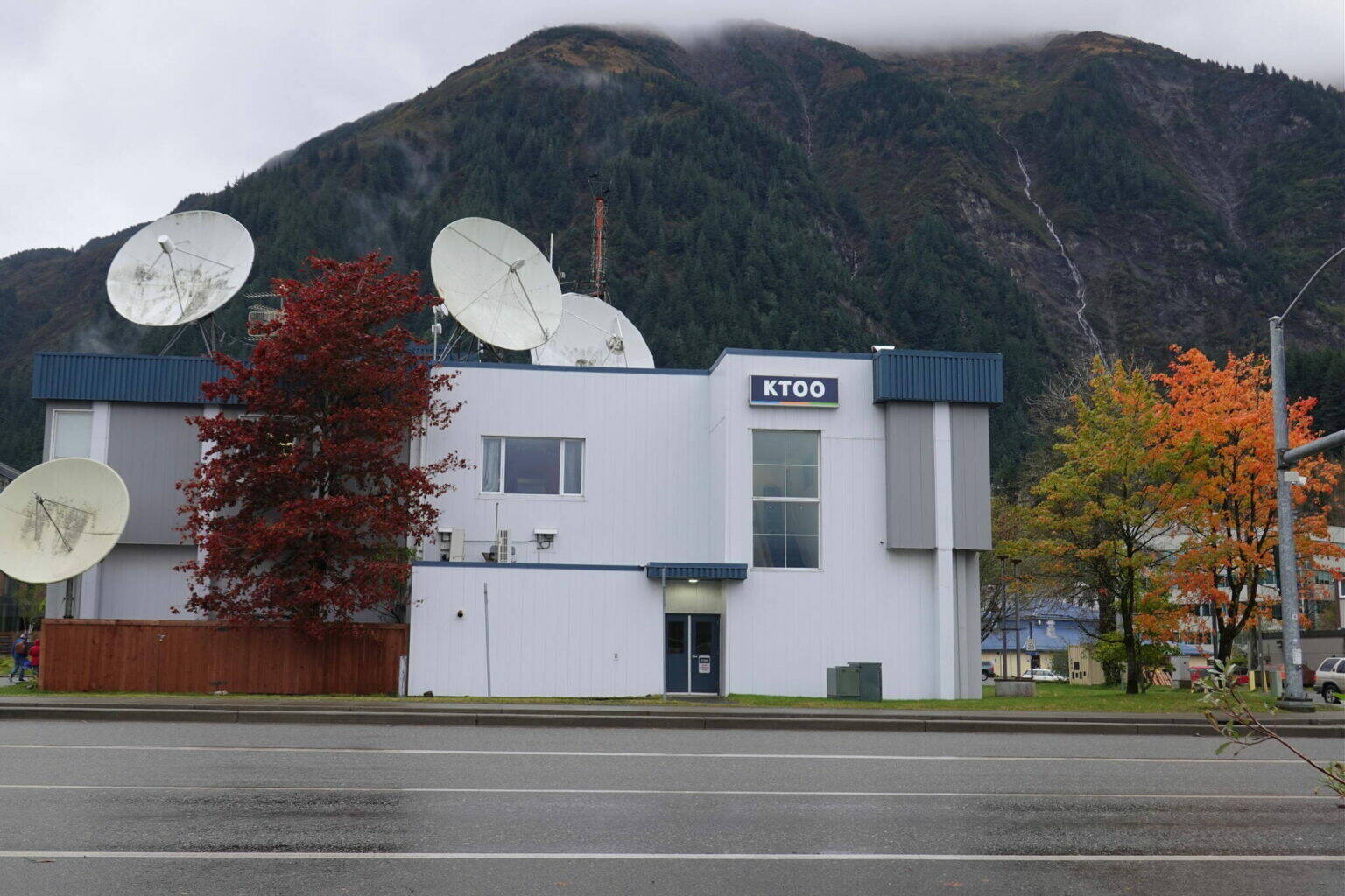 Laurie Craig / Juneau Empire file photo
The present-day KTOO public broadcasting building, built in 1959 for the U.S. Army’s Alaska Communications System Signal Corps, is located on filled tidelands near Juneau’s subport. Today vehicles on Egan Drive pass by the concrete structure with satellite dishes on the roof that receive signals from NPR, PBS and other sources.