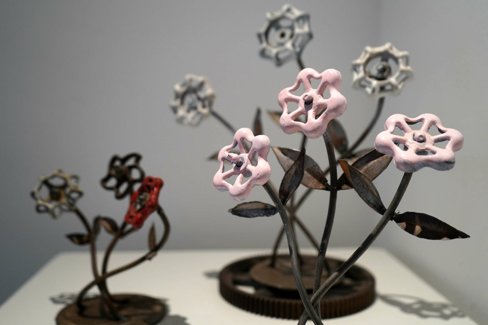 Metal art by David Morris is showcased in “Steel Sentiments” at the Kenai Art Center in Kenai, Alaska, on Wednesday, June 11, 2025. (Jake Dye/Peninsula Clarion)