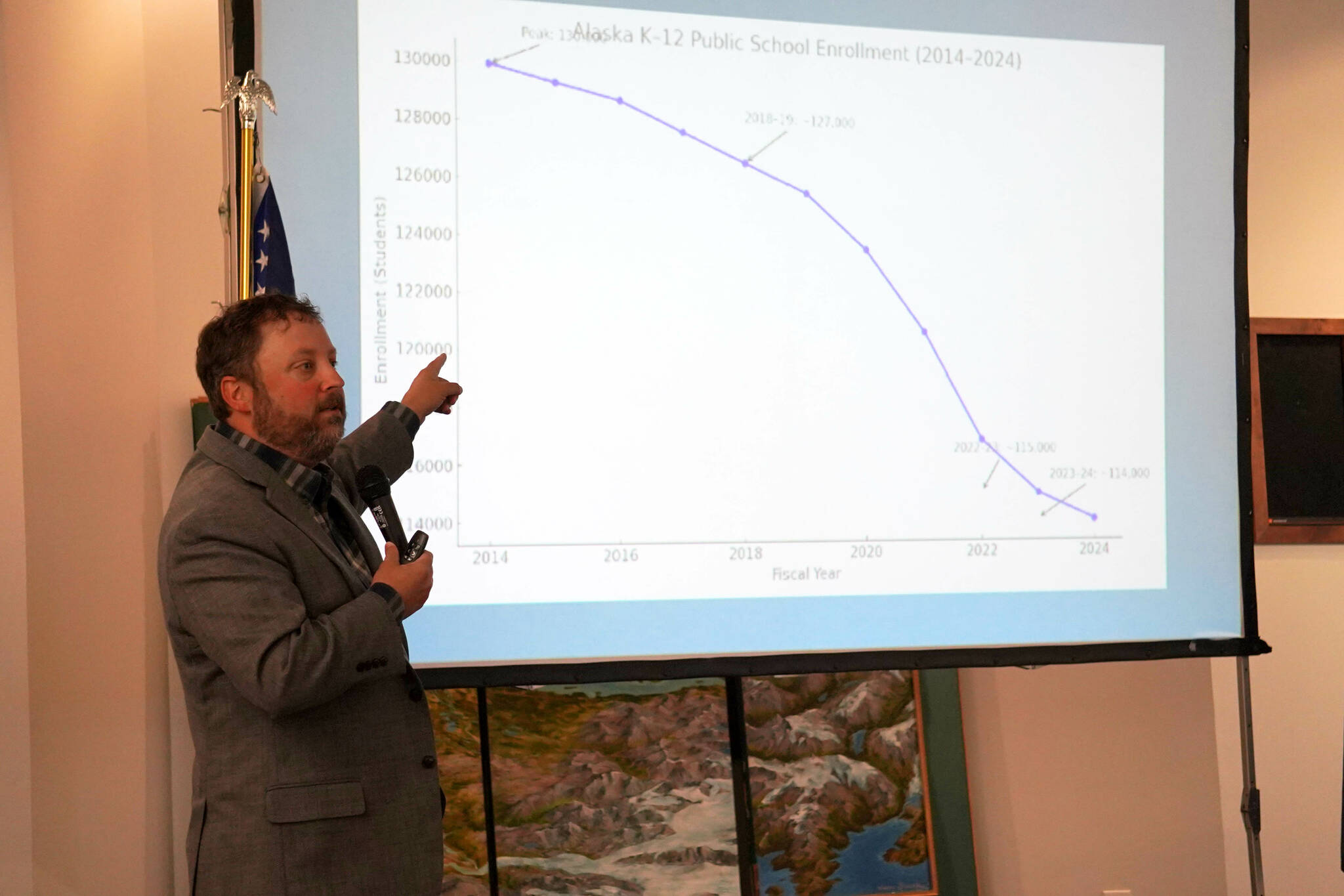 Rep. Bill Elam speaks during a legislative update to the joint Kenai and Soldotna chambers of commerce in Kenai, Alaska, on Wednesday, June 18, 2025. (Jake Dye/Peninsula Clarion)