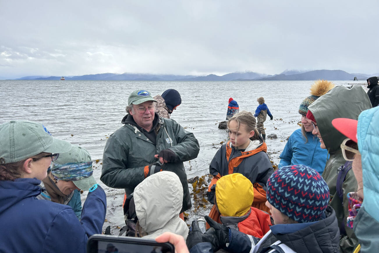 KBNERR Education and Harmful Species Monitoring Program staff host McNeil Canyon Elementary School students at Pier One Beach in May 2025 to monitor for invasive European green crabs. Students assisted with checking traps and recording data of native crab and fish species caught and released. Photo courtesy of Katherine Schake
