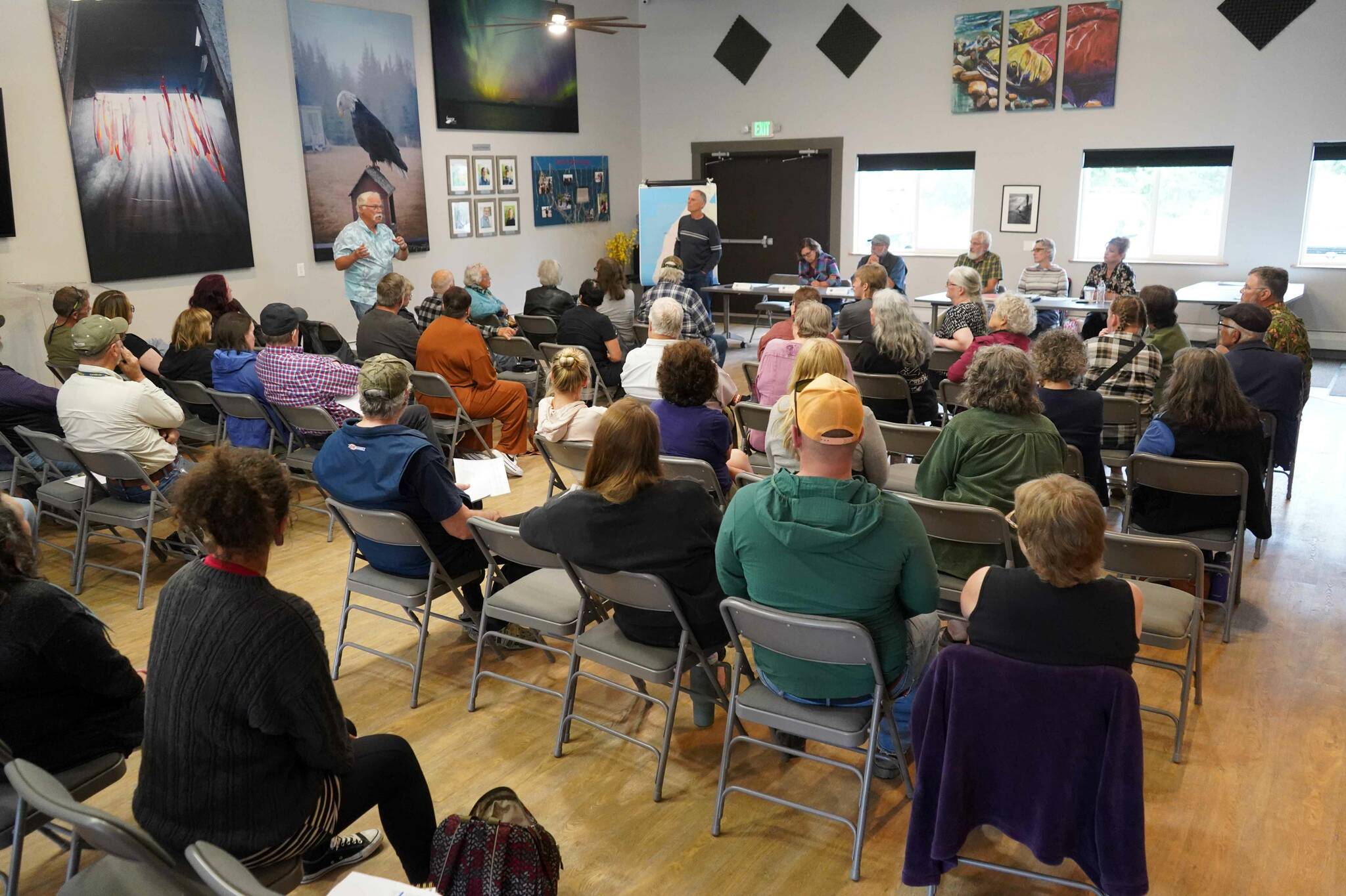 Dick Hawkins speaks during a community meeting about the proposed Ninilchik Recreation Service Area at the Ninilchik Community Center in Ninilchik, Alaska, on Thursday, July 17, 2025. (Jake Dye/Peninsula Clarion)