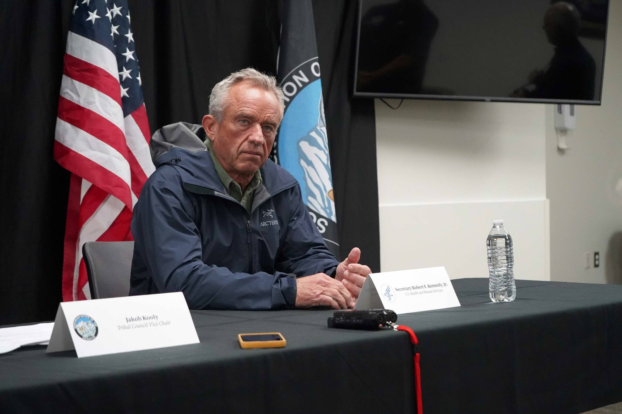 Robert F. Kennedy Jr., U.S. secretary of health and human services, speaks during a press conference at the Denaina Wellness Center in Kenai, Alaska, on Thursday, Aug. 7, 2025. (Jake Dye/Peninsula Clarion)