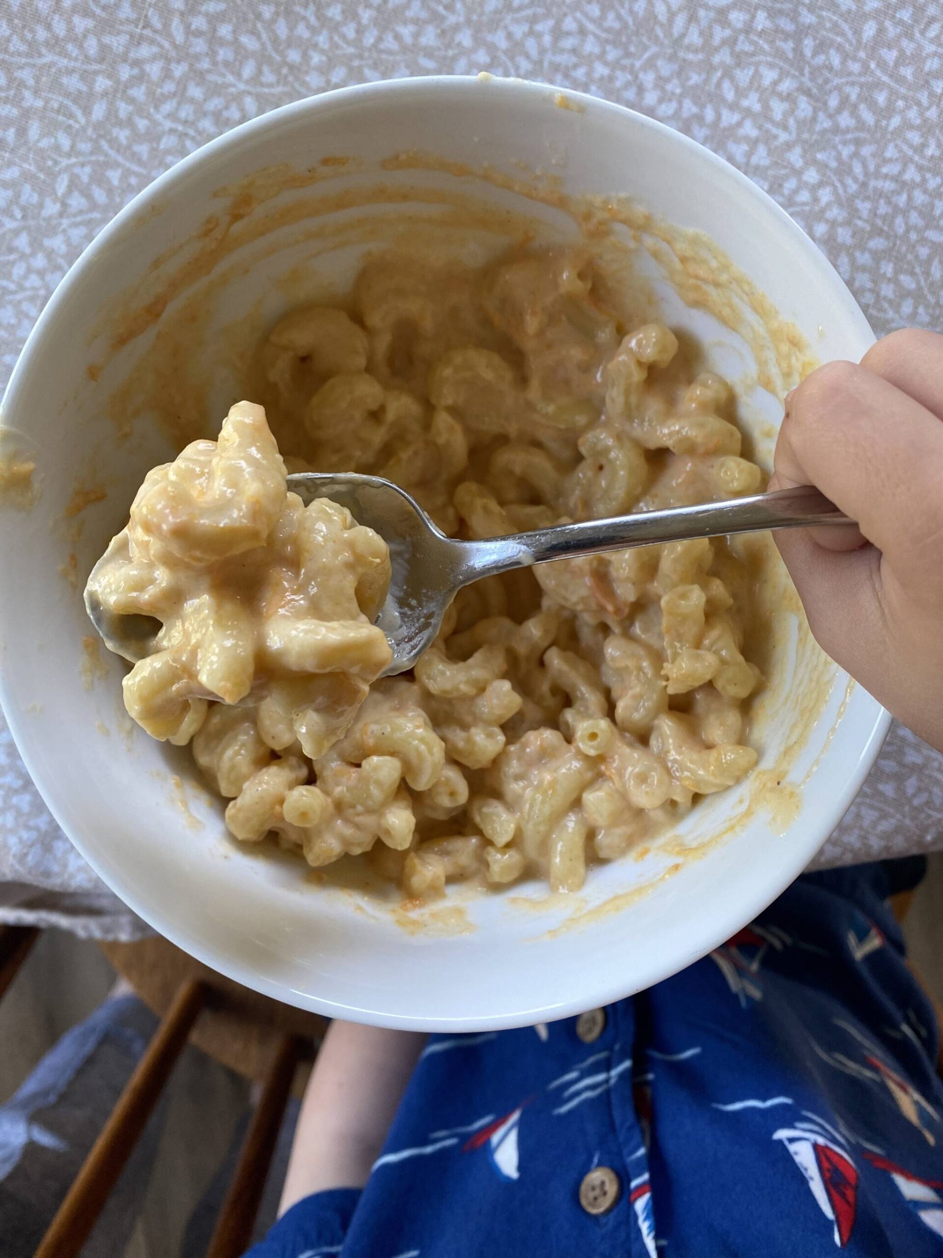 This healthier version of the kid-approved classic is made with pureed sweet potato that makes the dish a vibrant orange, and nutritional yeast imparts a savory, cheesy flavor. (Photo by Tressa Dale/Peninsula Clarion.)