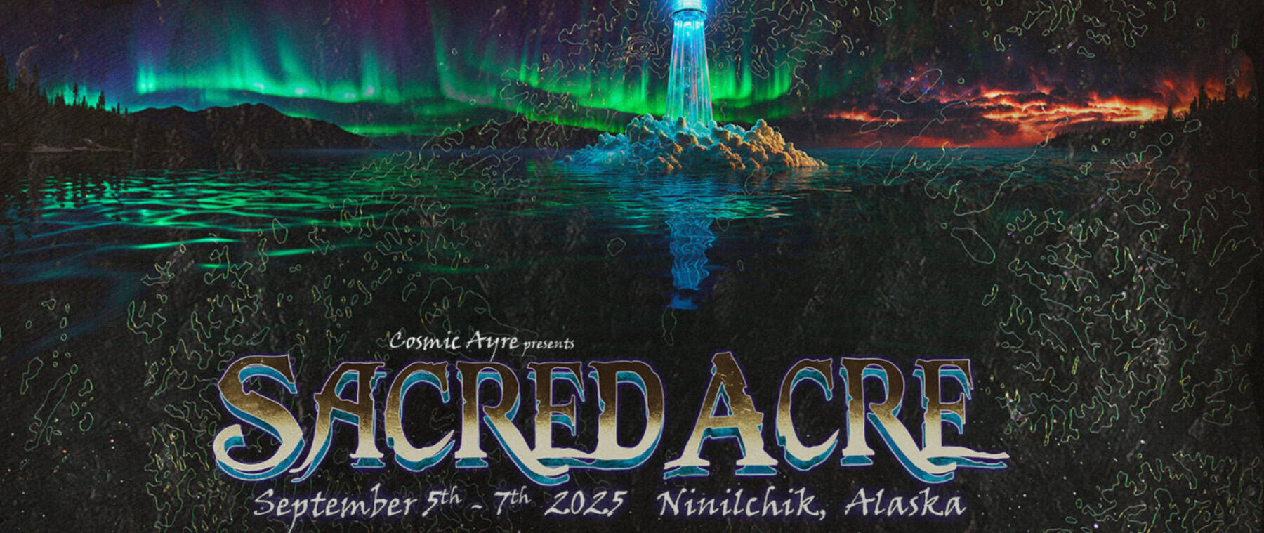 A piece of the poster for the 2025 Sacred Acre festival in Ninilchik, Alaska. This years festival will take place Sept. 5-7.