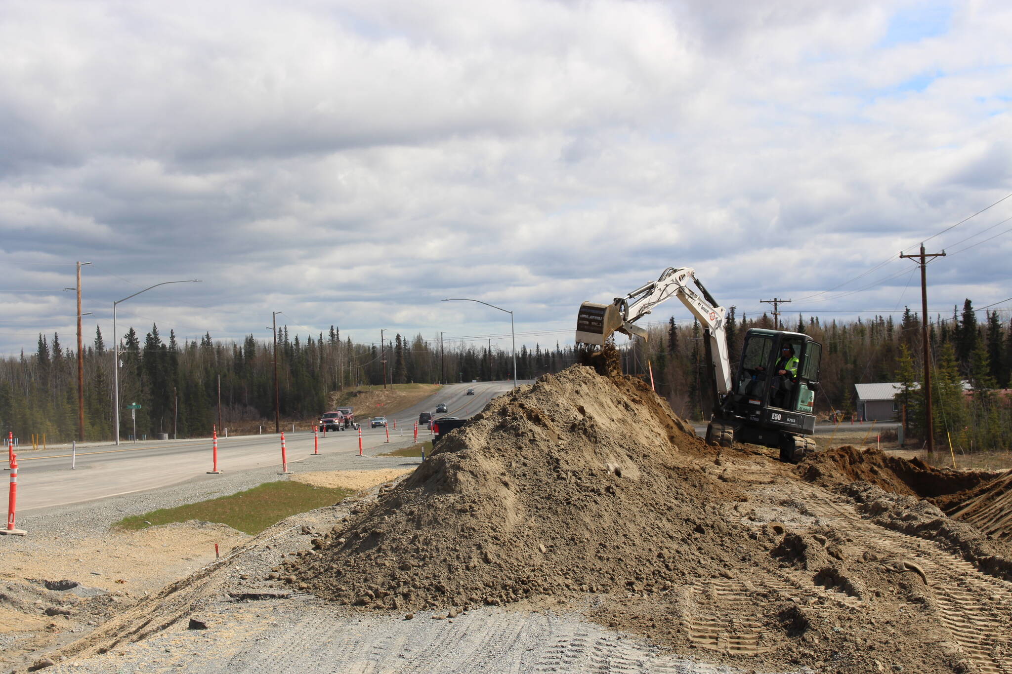 Construction crews are seen here working along the Kenai Spur Highway in Kenai, Alaska on May 12, 2020. (Photo by Brian Mazurek/Peninsula Clarion file)
Construction crews are seen working along the Kenai Spur Highway in Kenai, Alaska on May 12, 2020. (Photo by Brian Mazurek/Peninsula Clarion)