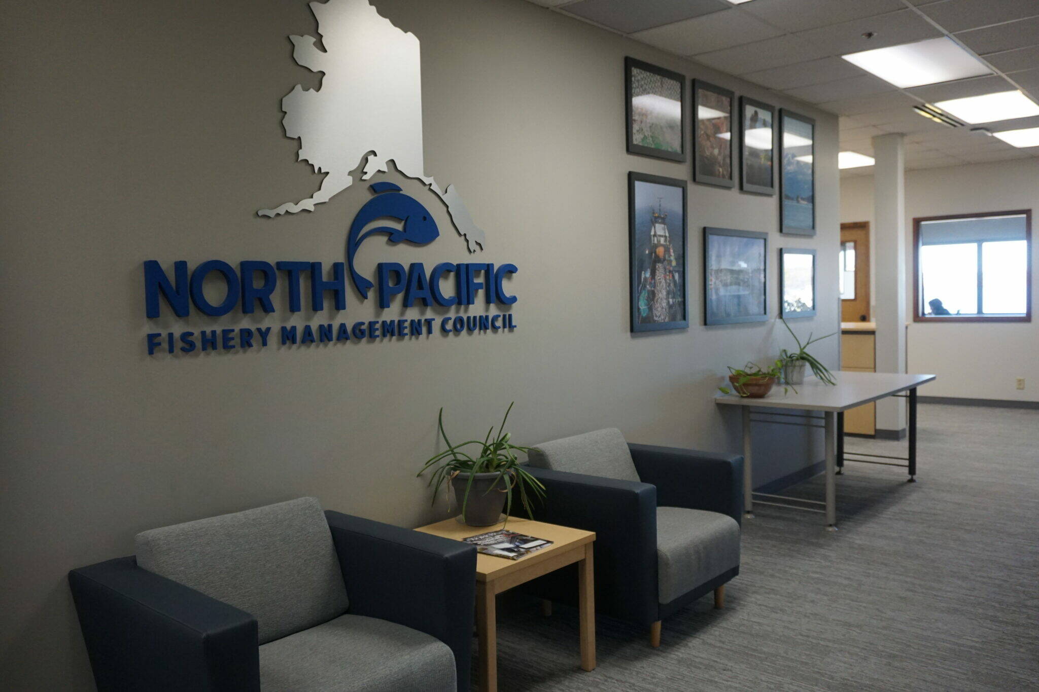 The North Pacific Fishery Management Councils Anchorage office is seen on Tuesday. The council is holding its October meeting online instead of in person in Anchorage, as is the usual practice. Funding uncertainties prompted the decision to hold the meeting online. (Photo by Yereth Rosen/Alaska Beacon)