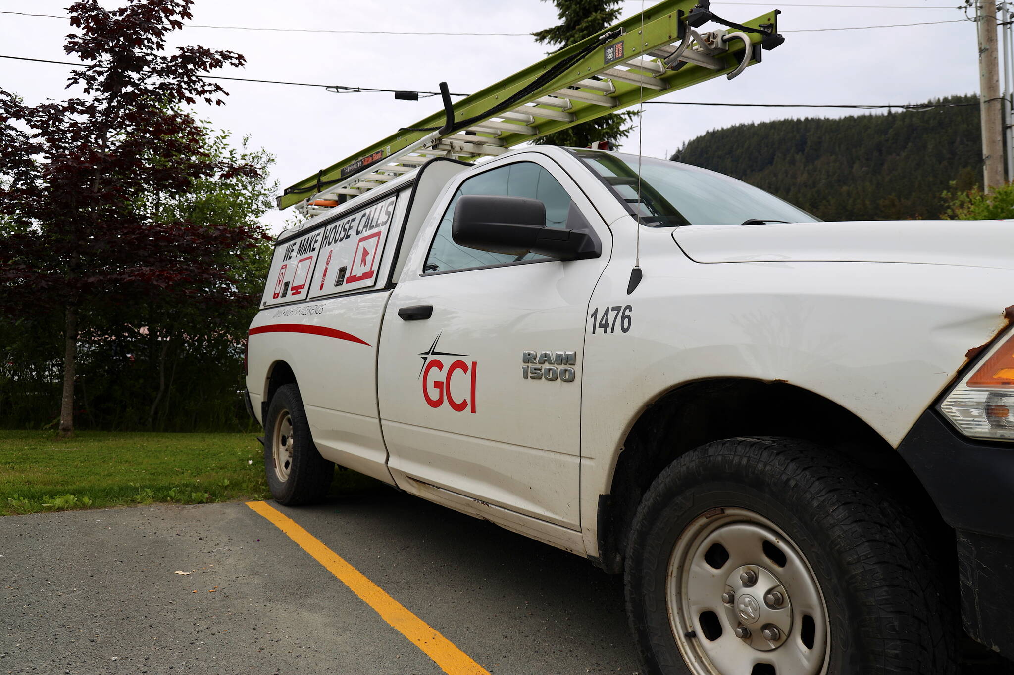 A GCI Communications truck is parked at the company’s Juneau office. (Clarise Larson / Juneau Empire)