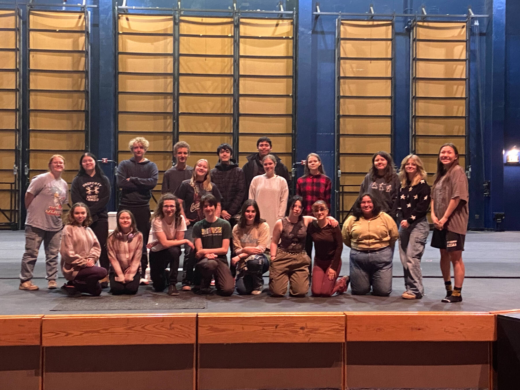 The cast of Kenai Central High School’s upcoming production of “A Midsummer Night’s Dream” pose for a photo on Nov. 6, 2025. The play will open on Nov. 14 at 7 p.m. Photo courtesy of Travis Lawson