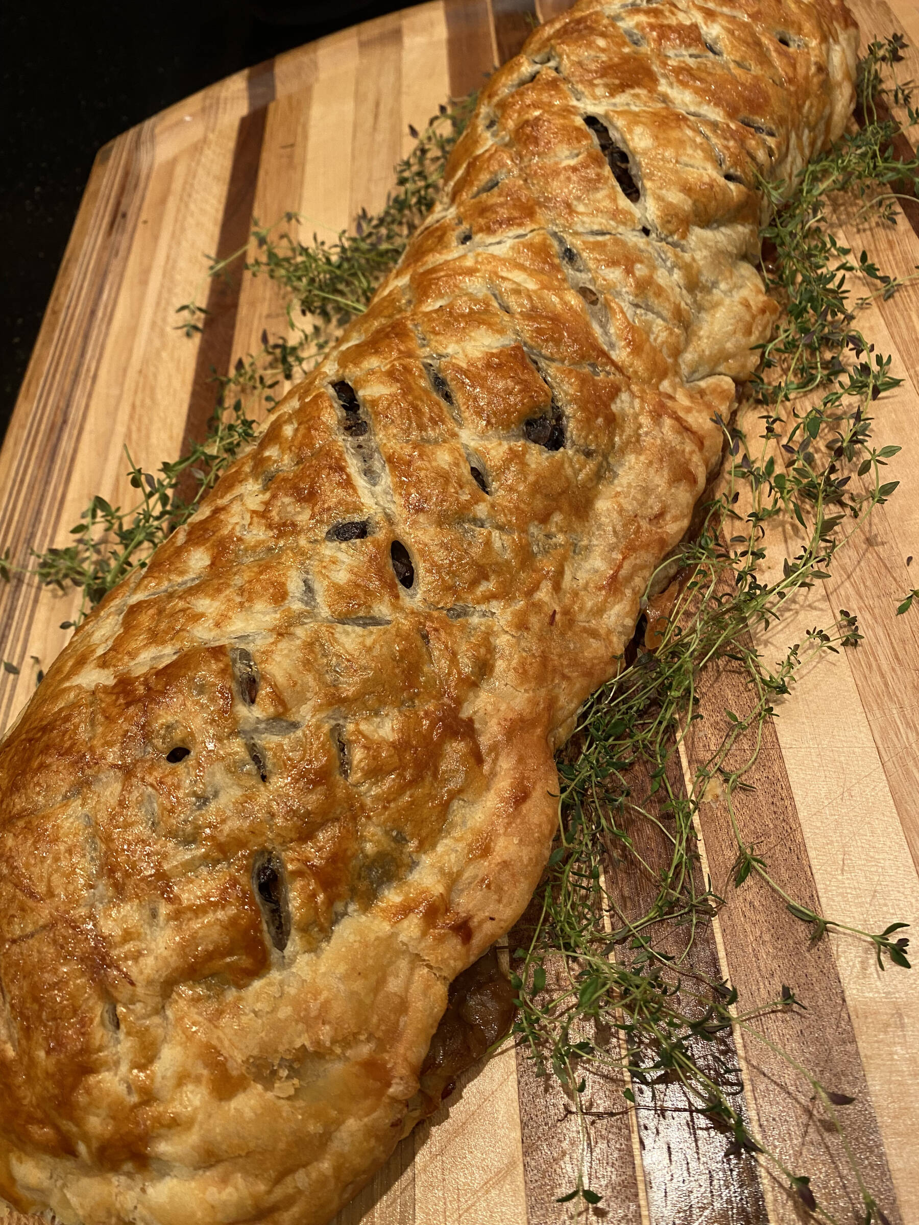 This dish, an earthy and herbaceous vegetarian reimagining of the classic beef wellington, is finished nicely with a creamy maple balsamic sauce. Photo by Tressa Dale/Peninsula Clarion