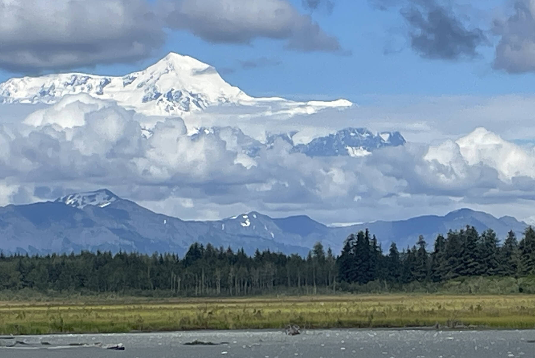 Born of tectonic forces beneath the restless corner of Alaska near Hubbard Glacier, 18,008-foot Mount St. Elias rises from near sea level. Photo courtesy Ned Rozell