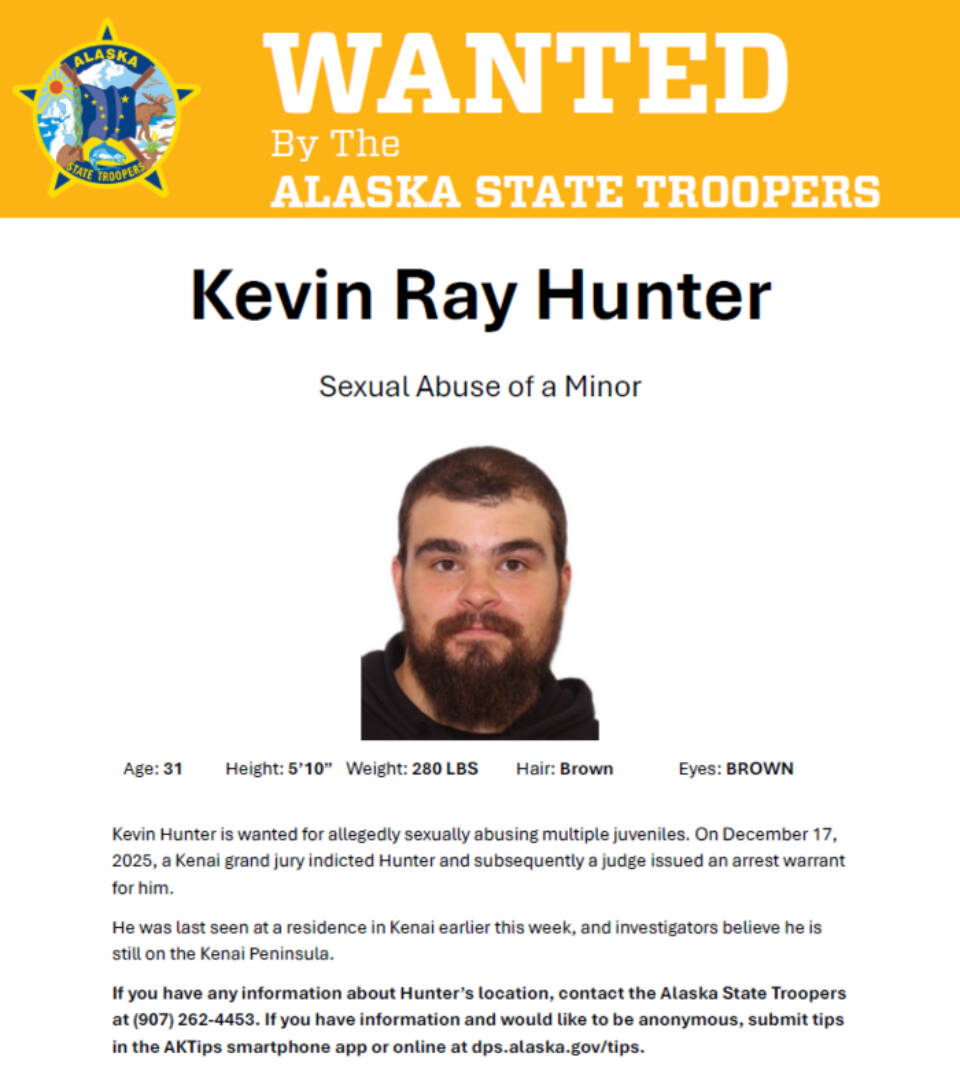 Kevin Ray Hunter is actively sought by Alaska State Troopers on Friday, Dec. 19, 2025. Photo courtesy of Alaska State Troopers