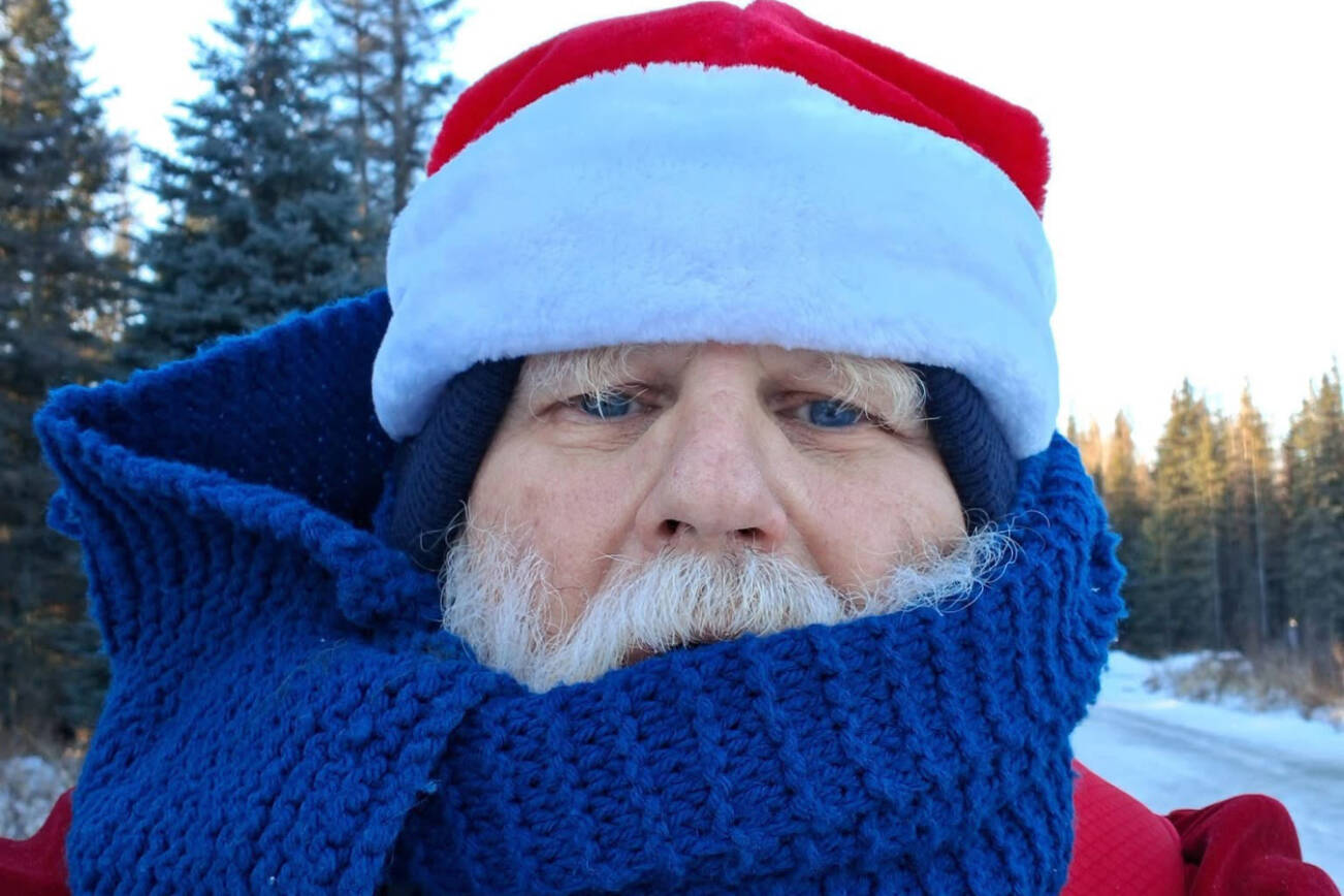 Sterling resident Jonny Reidy walks 11 miles from his dry cabin to his part-time job at Fred Meyer on Dec. 15, 2025. Reidy aims to walk 1,000 miles by midsummer, and he’s asking people to pledge donations to food banks for every mile he travels. Photo courtesy of Jonny Reidy