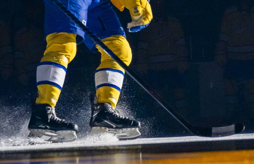 A University of Alaska Fairbanks skater takes the ice against Long Island University in February 2024. Photo courtesy Leif Van Cise