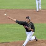 Oilers starting pitcher Mike Lopez delivers to the Chugiak-Eagle River Chinooks on Thursday, June 21, 2018, at Coral Seymour Memorial Park in Kenai. (Photo by Jeff Helminiak/Peninsula Clarion)